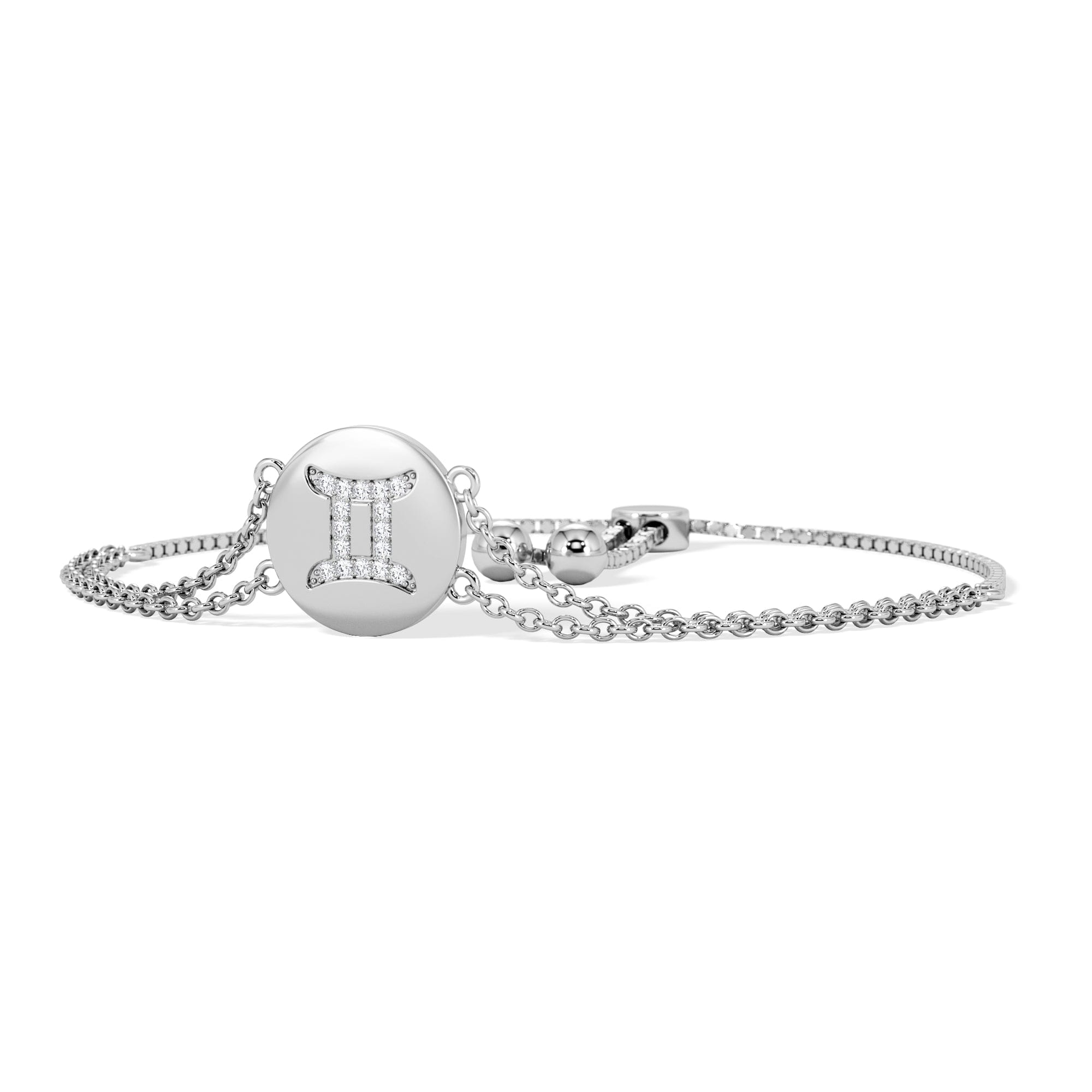 Lab Grown Astrology Gemini 0.07ct Lab Grown Diamond Adjustable Medallion Bracelet Sterling Silver