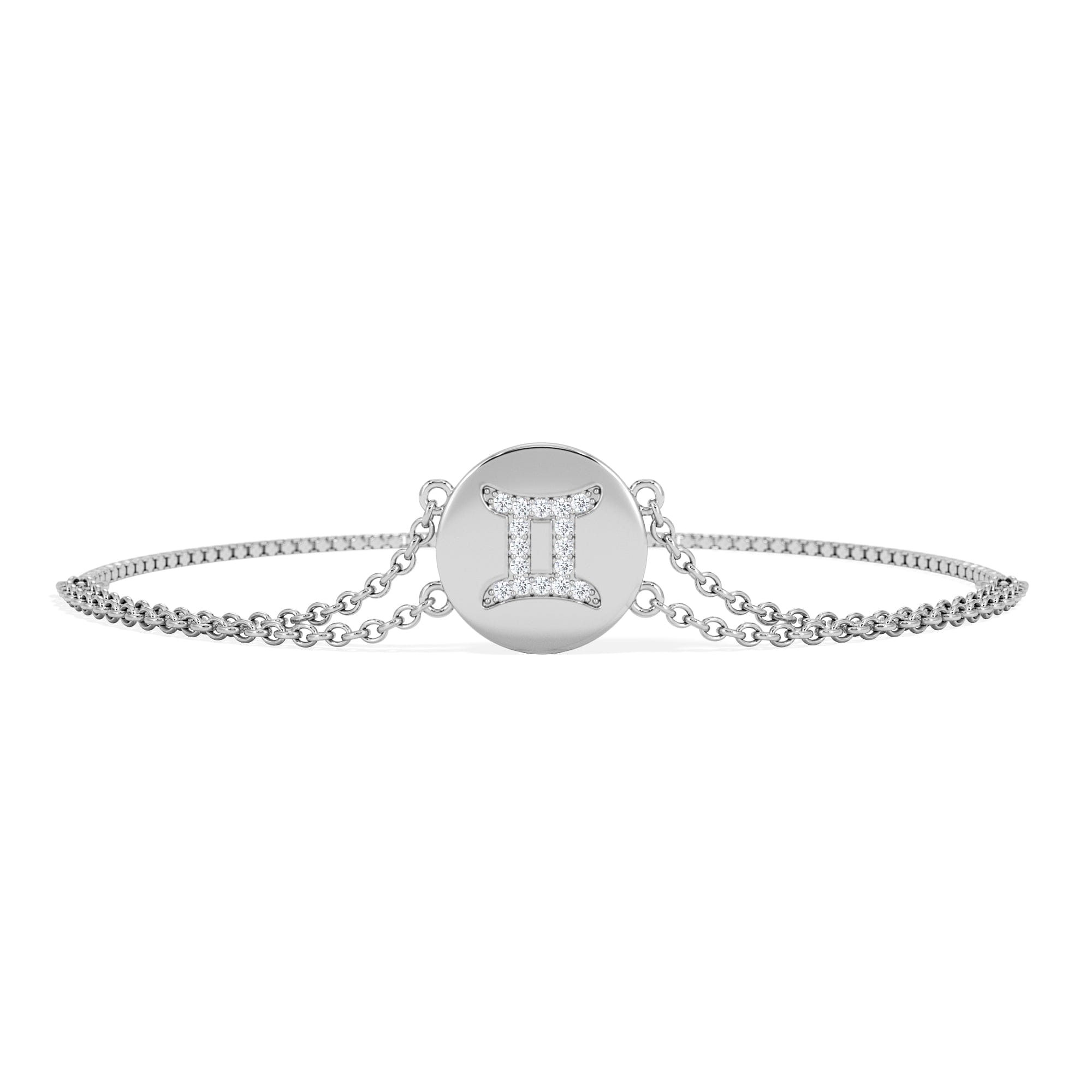 Lab Grown Astrology Gemini 0.07ct Lab Grown Diamond Adjustable Medallion Bracelet Sterling Silver