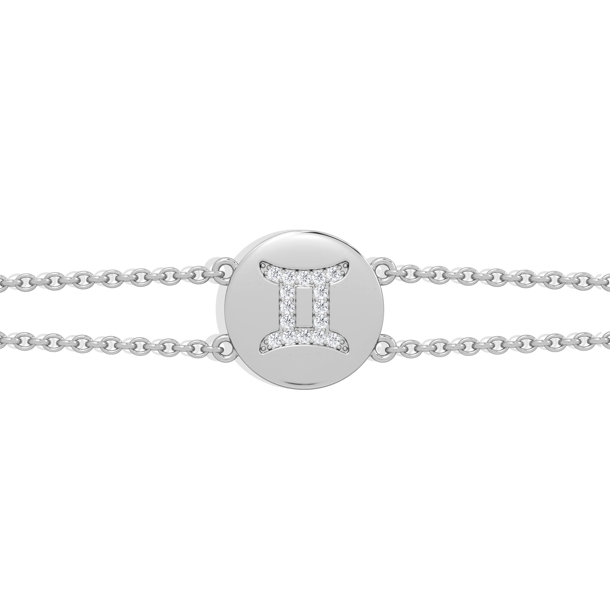 Lab Grown Astrology Gemini 0.07ct Lab Grown Diamond Adjustable Medallion Bracelet Sterling Silver