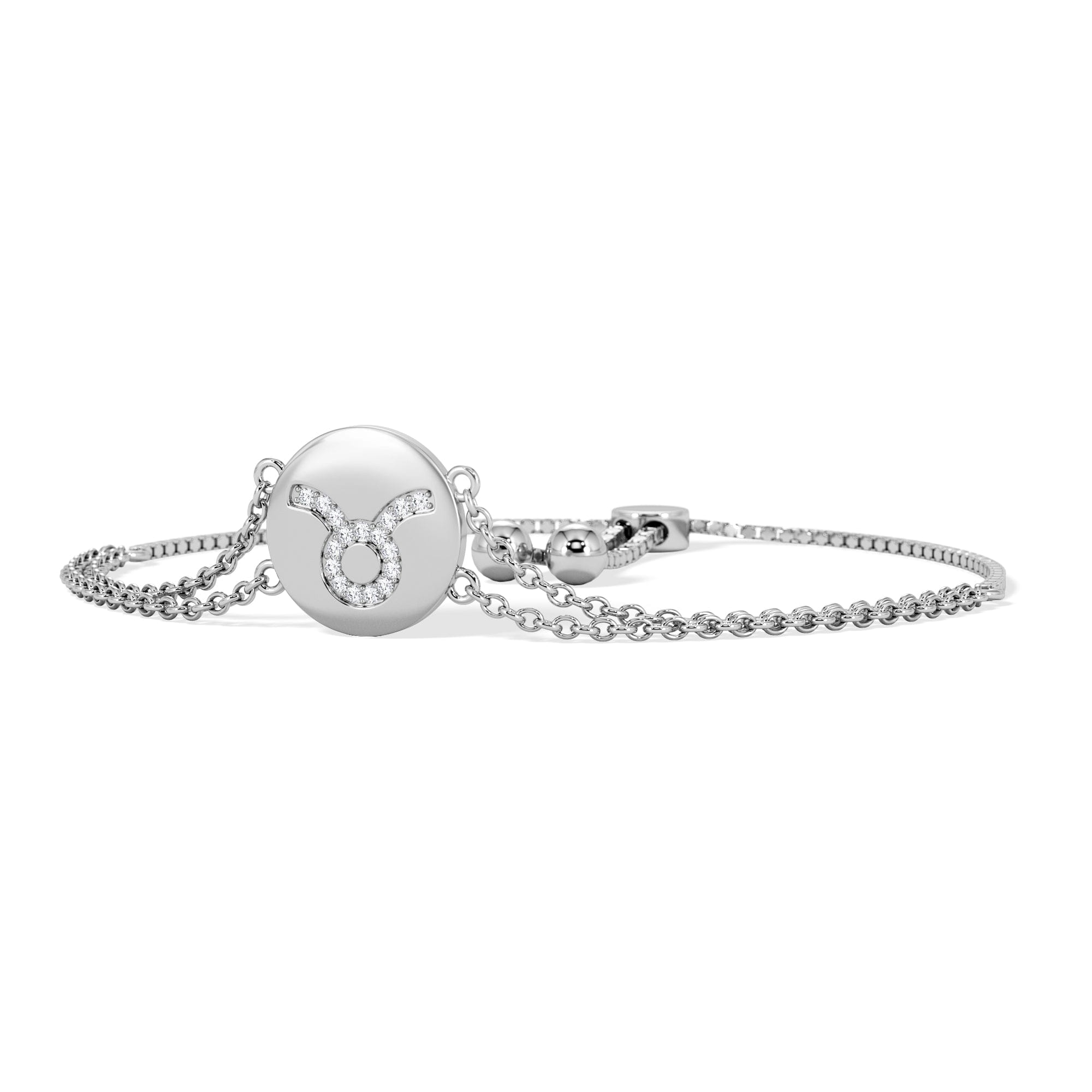 Lab Grown Astrology Taurus 0.07ct Lab Grown Diamond Adjustable Medallion Bracelet Sterling Silver