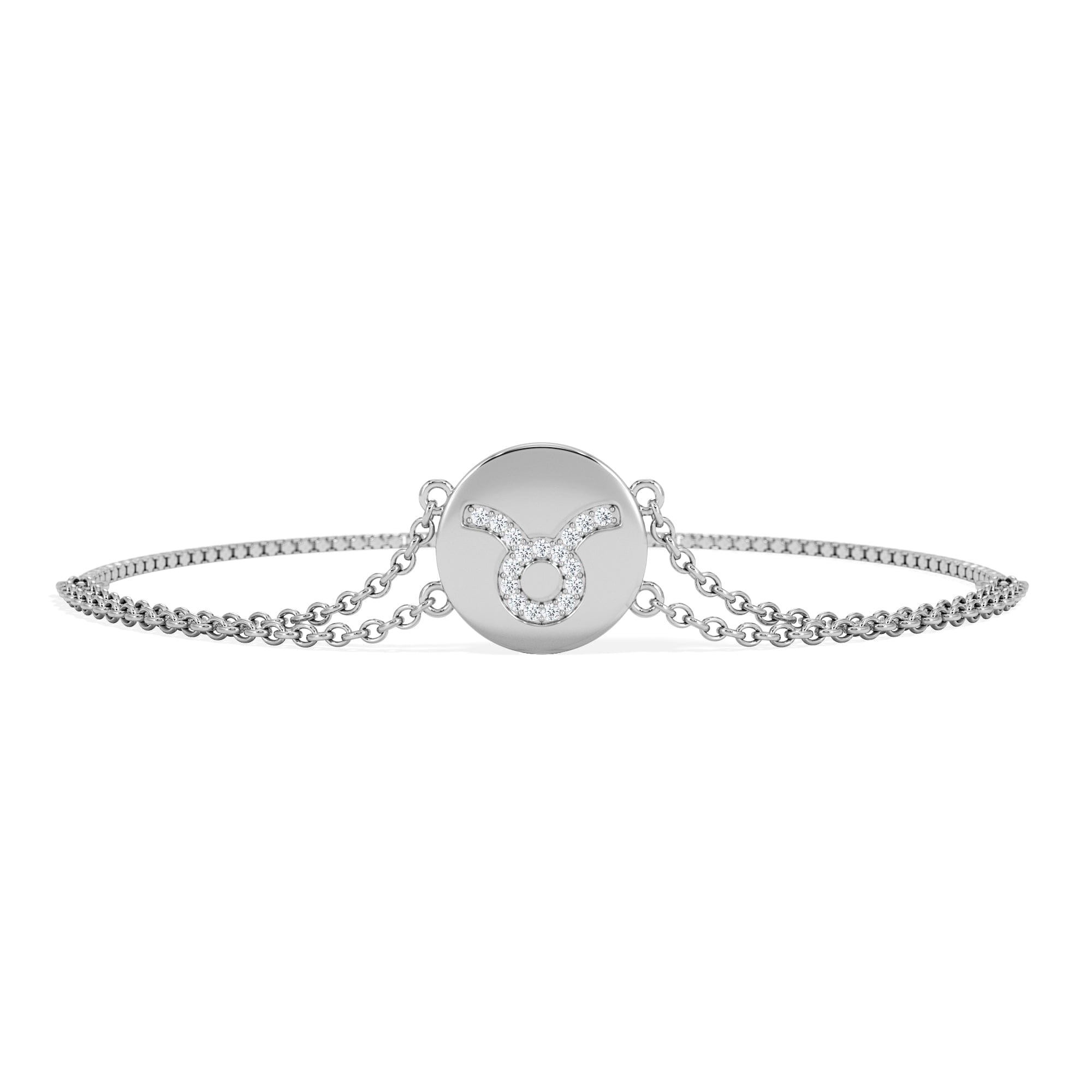 Lab Grown Astrology Taurus 0.07ct Lab Grown Diamond Adjustable Medallion Bracelet Sterling Silver