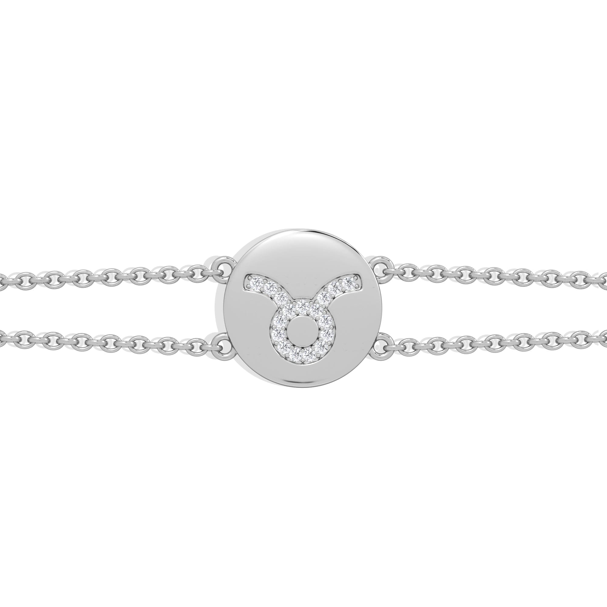 Lab Grown Astrology Taurus 0.07ct Lab Grown Diamond Adjustable Medallion Bracelet Sterling Silver