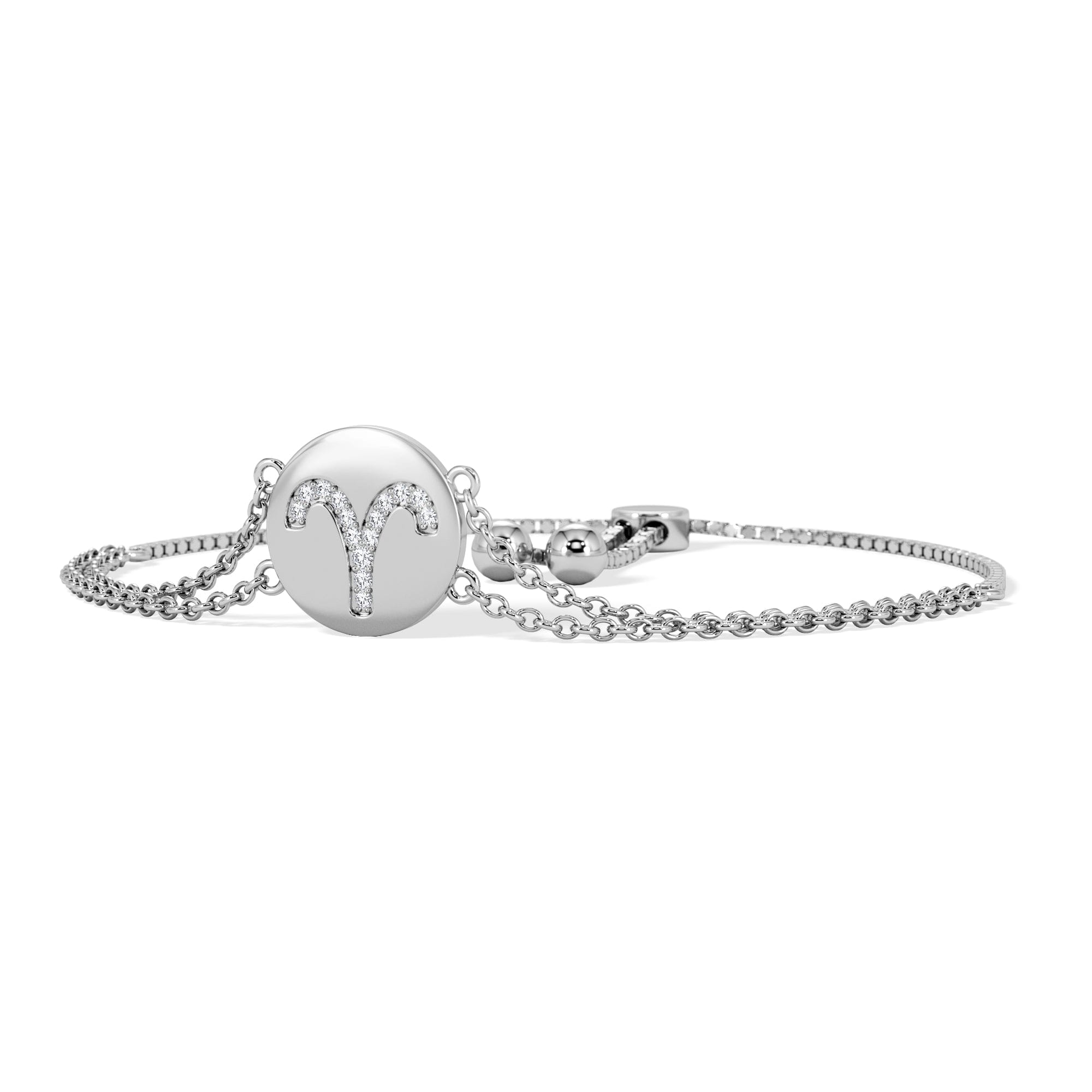 Lab Grown Astrology Aries 0.07ct Lab Grown Diamond Adjustable Medallion Bracelet Sterling Silver
