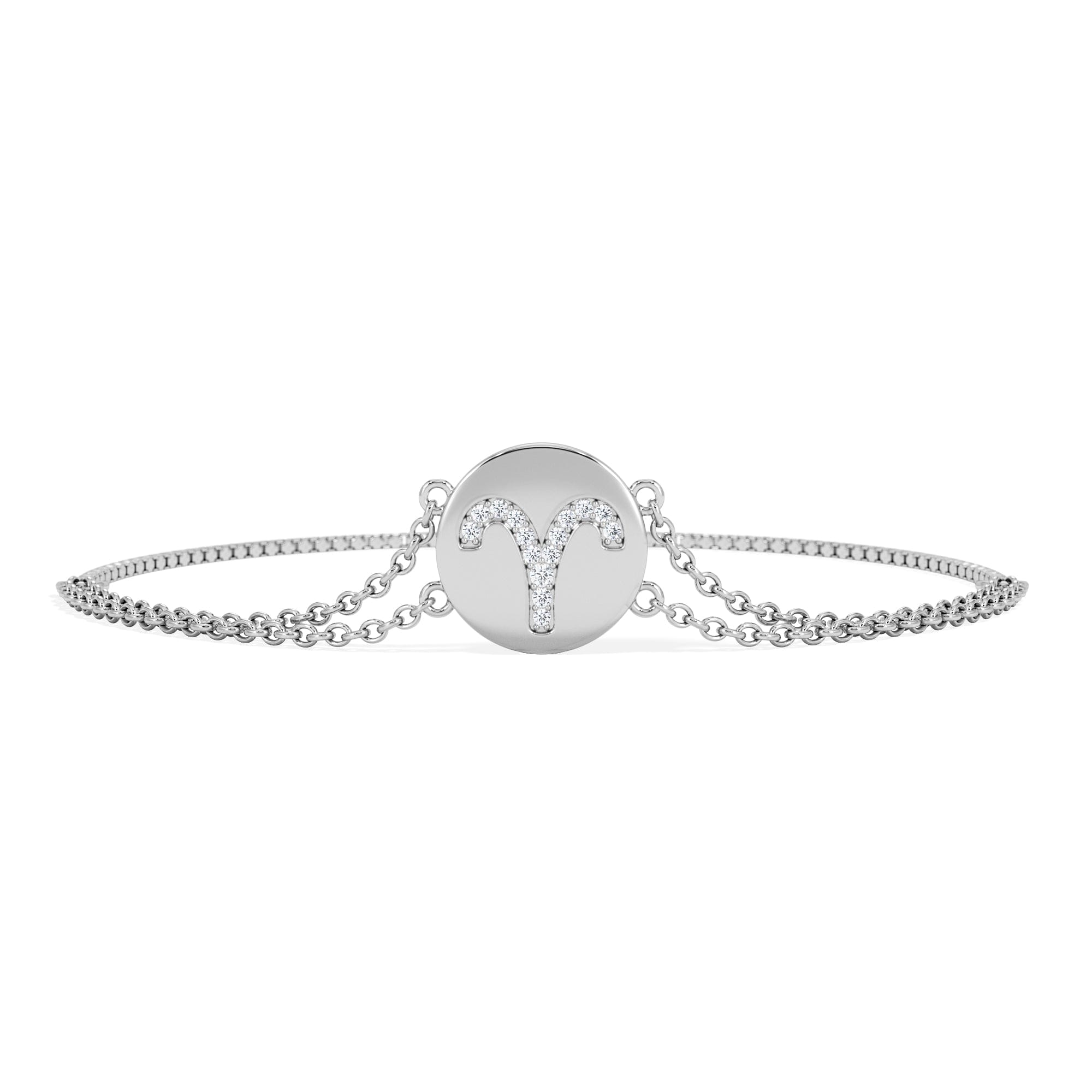 Lab Grown Astrology Aries 0.07ct Lab Grown Diamond Adjustable Medallion Bracelet Sterling Silver