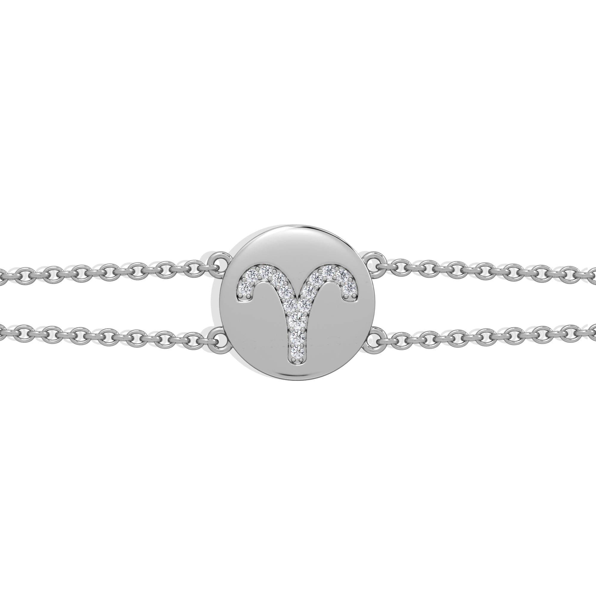 Lab Grown Astrology Aries 0.07ct Lab Grown Diamond Adjustable Medallion Bracelet Sterling Silver