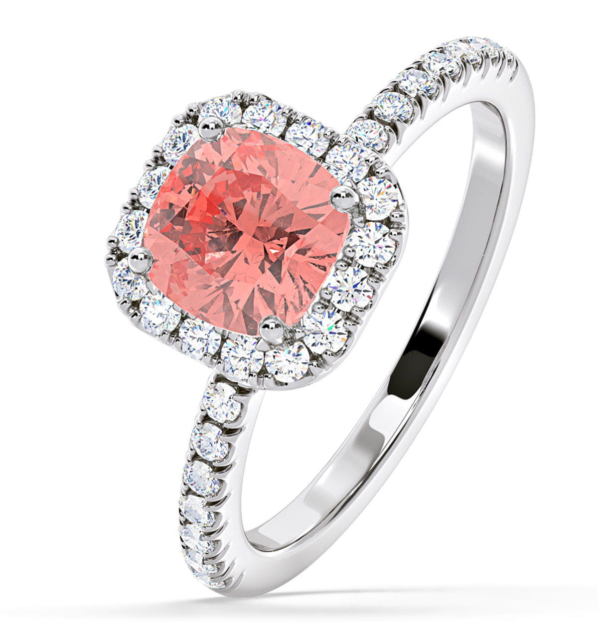 Beatrice Pink Lab Diamond 1.65ct Cushion Halo Ring in 18K White Gold - Elara Collection