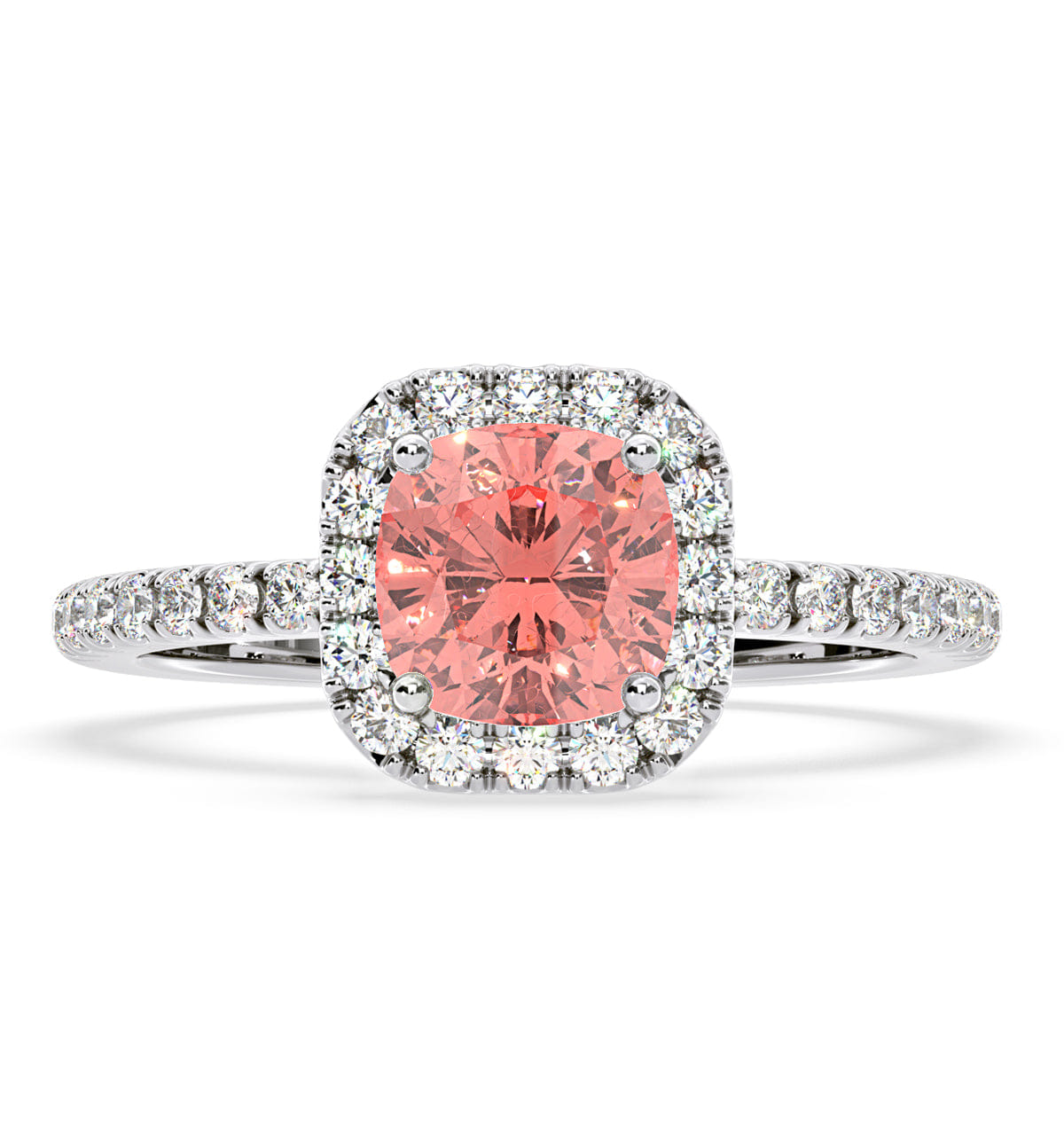 Beatrice Pink Lab Diamond 1.65ct Cushion Halo Ring in 18K White Gold - Elara Collection