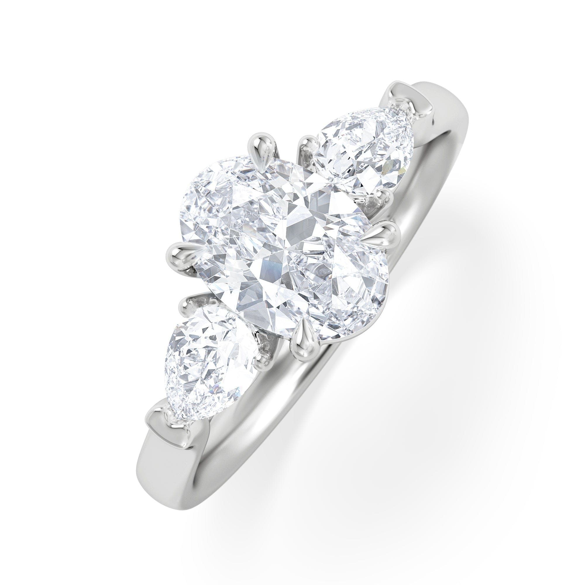 Diamond Adore 1.50ct Oval Cut Lab Diamond 3 Stone Engagement Ring in Platinum