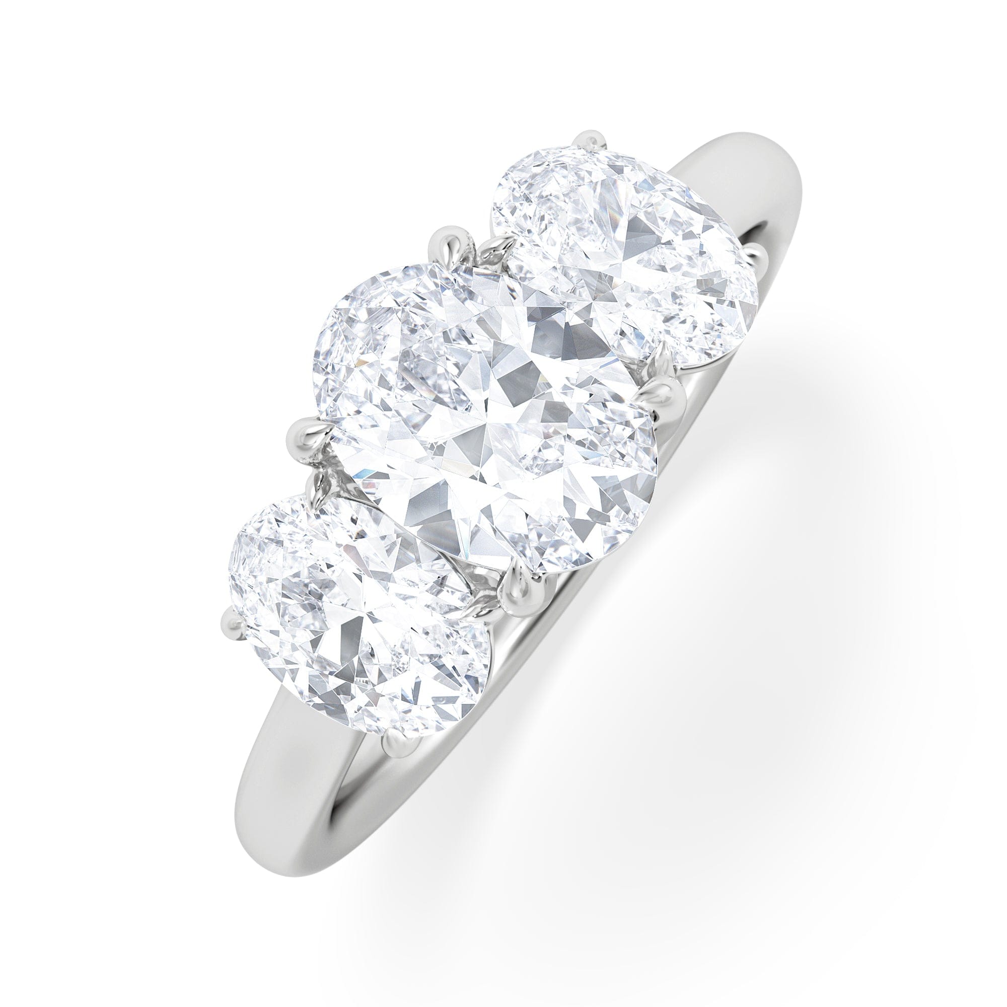 Diamond Ever 2.00ct Oval Cut Lab Diamond 3 Stone Engagement Ring in Platinum