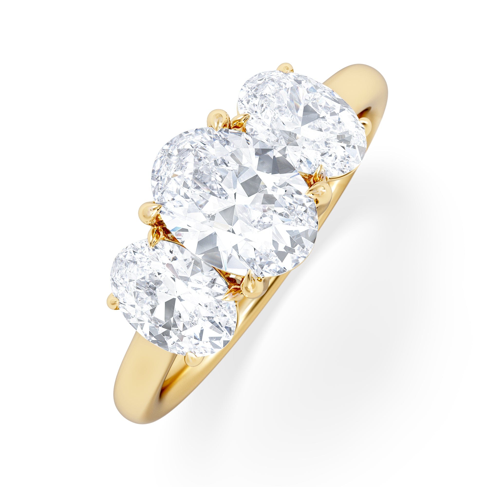 Diamond Ever 2.00ct Oval Cut Lab Diamond 3 Stone Engagement Ring in 18K Yellow Gold