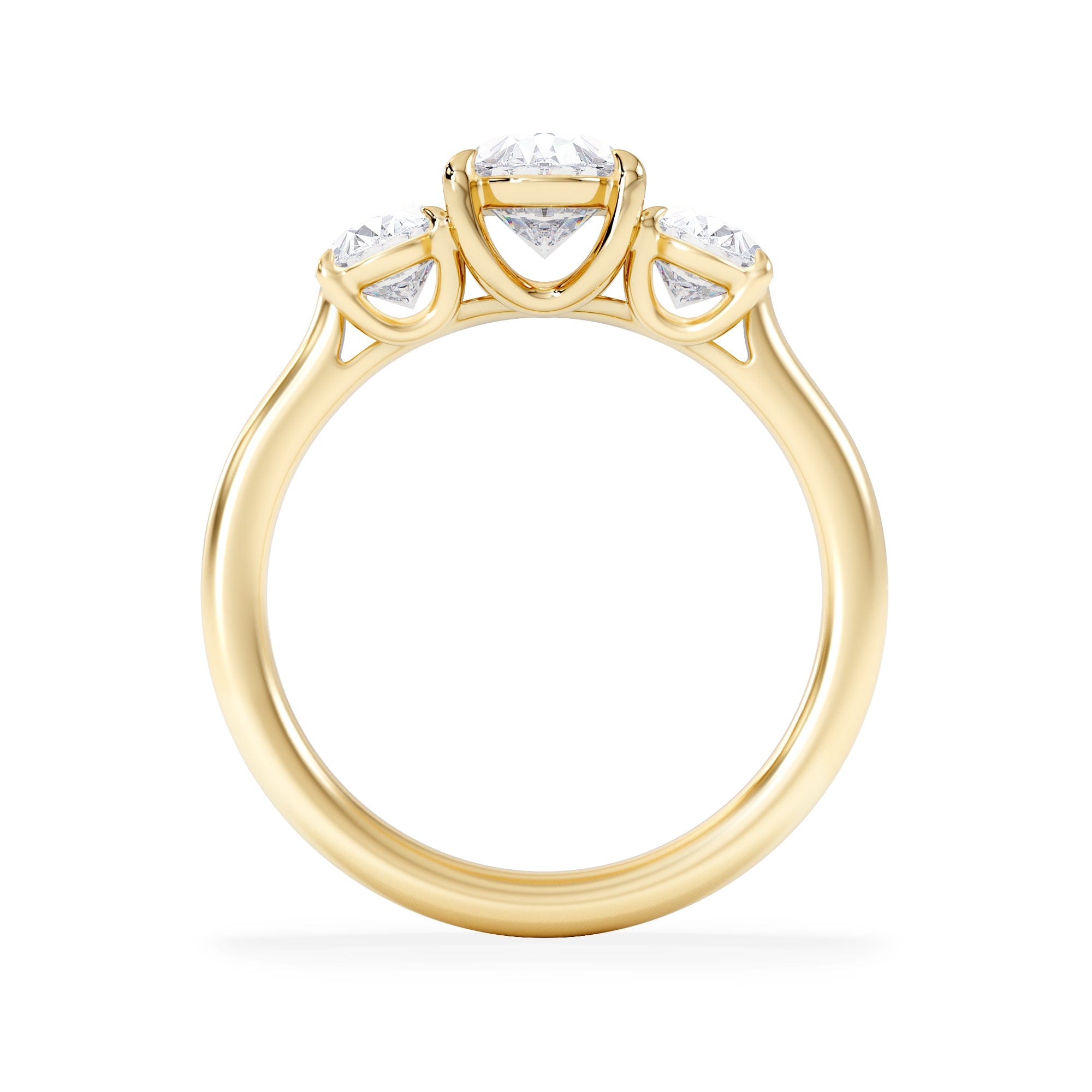 Diamond Ever 2.00ct Oval Cut Lab Diamond 3 Stone Engagement Ring in 18K Yellow Gold