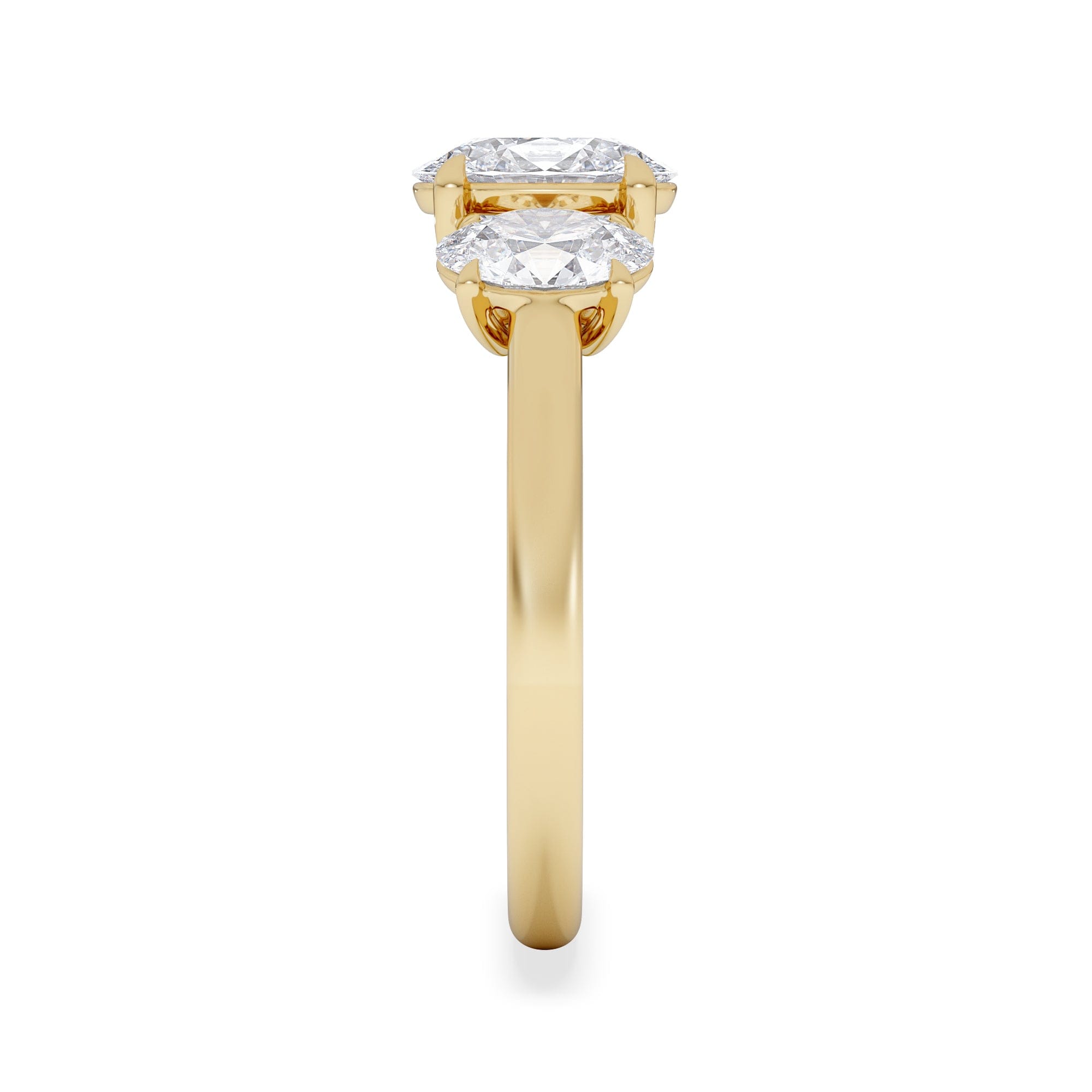 Diamond Ever 2.00ct Oval Cut Lab Diamond 3 Stone Engagement Ring in 18K Yellow Gold