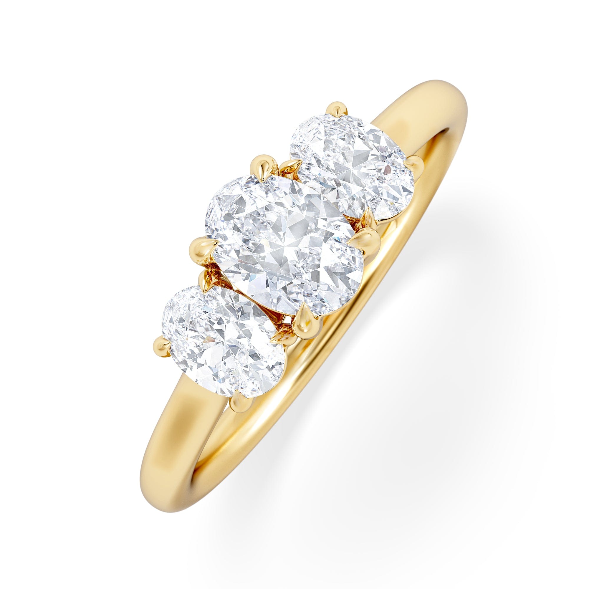 Diamond Ever 1.00ct Oval Cut Lab Diamond 3 Stone Engagement Ring in 18K Yellow Gold