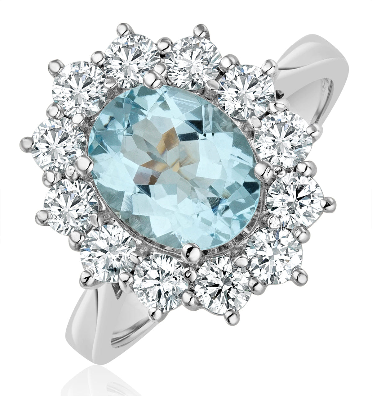 Diamond Aquamarine 1.7ct and Lab Diamond 1.00ct Cluster Ring Set in Platinum