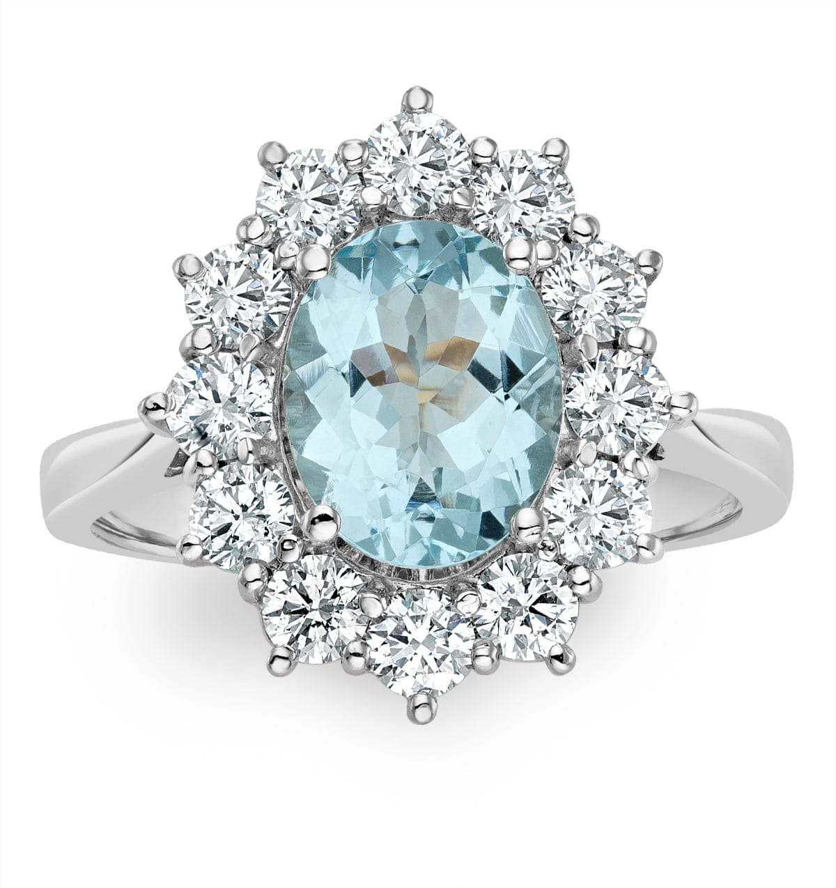 Diamond Aquamarine 1.7ct and Lab Diamond 1.00ct Cluster Ring Set in Platinum