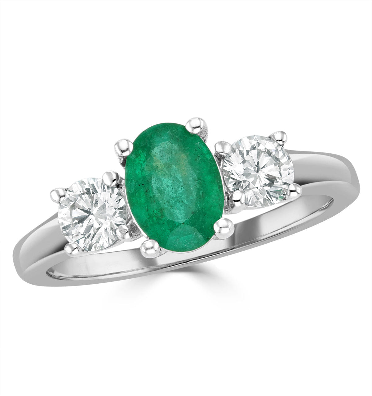 WHITE* Emerald 0.70ct And Lab Diamonds G/Vs 0.50ct 18K White Gold Ring