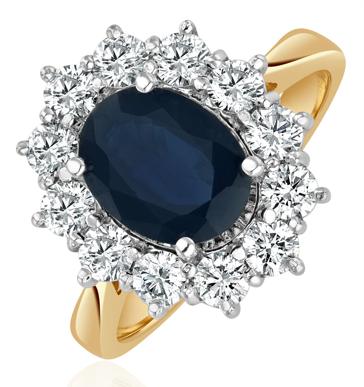 Diamond Sapphire 2.3ct And Lab Diamond 1ct Cluster Ring in 18K Gold