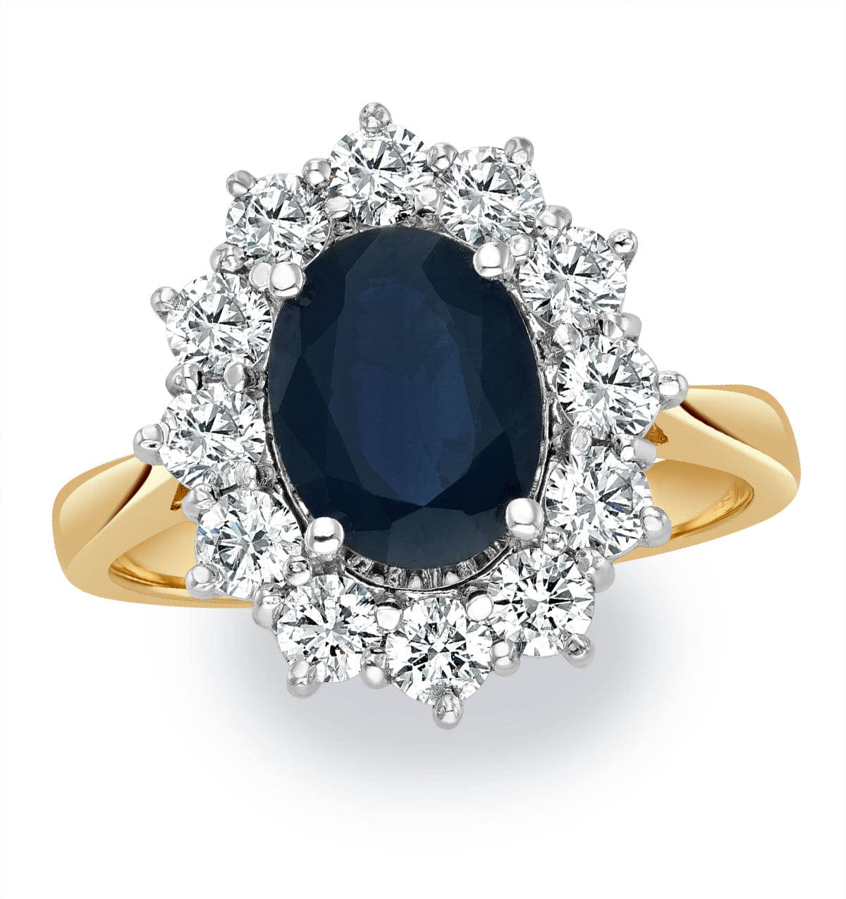 Diamond Sapphire 2.3ct And Lab Diamond 1ct Cluster Ring in 18K Gold