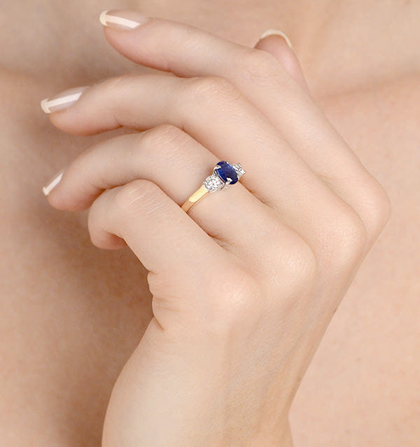RING Sapphire 0.80ct And Lab Diamonds G/Vs 0.50ct 18K Gold Ring FET23 - U
