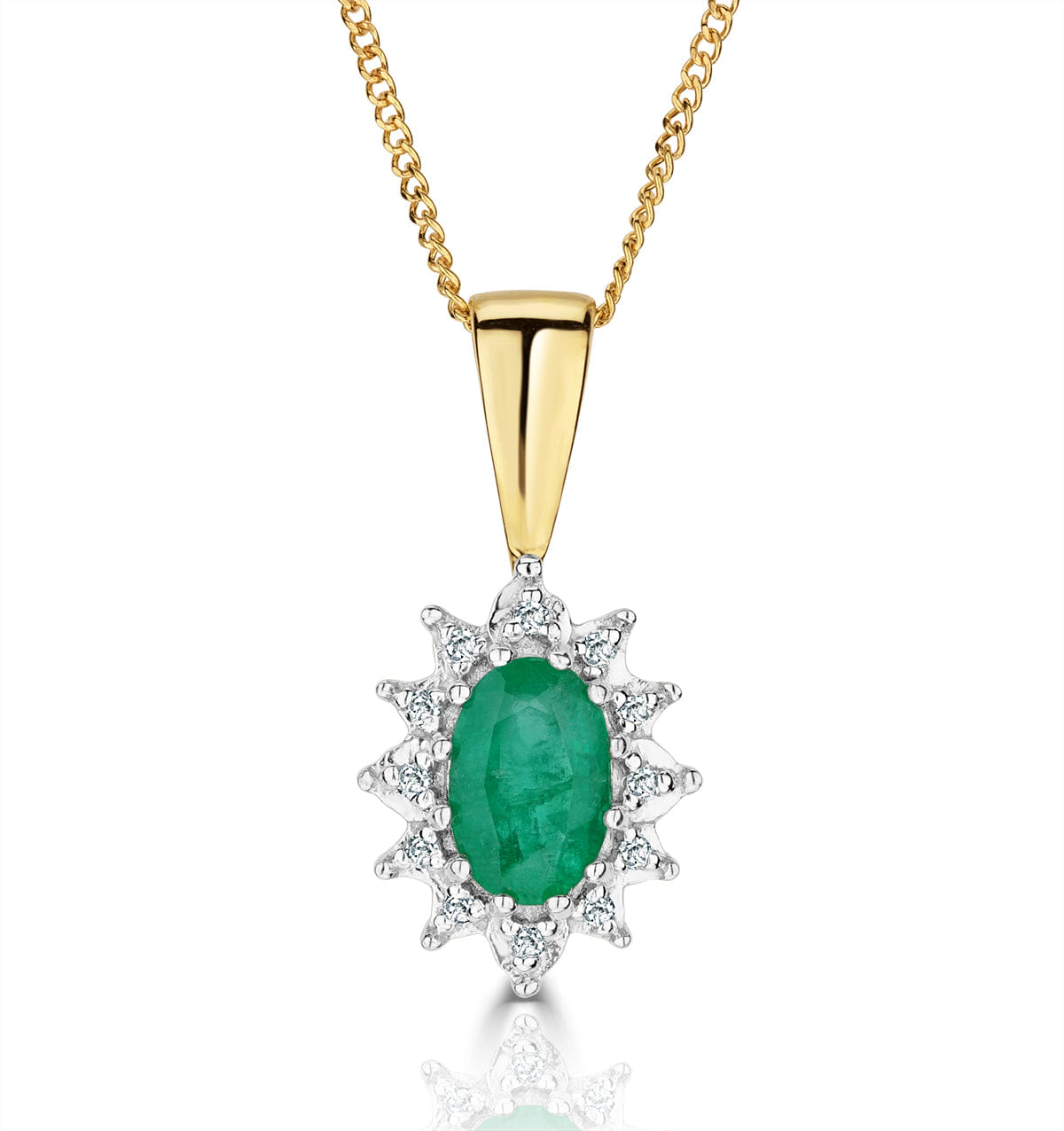Diamond Emerald 0.43CT And Diamond 9K Yellow Gold Pendant Necklace