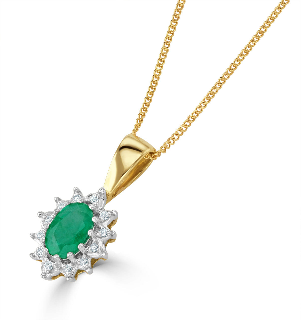 Diamond Emerald 0.43CT And Diamond 9K Yellow Gold Pendant Necklace