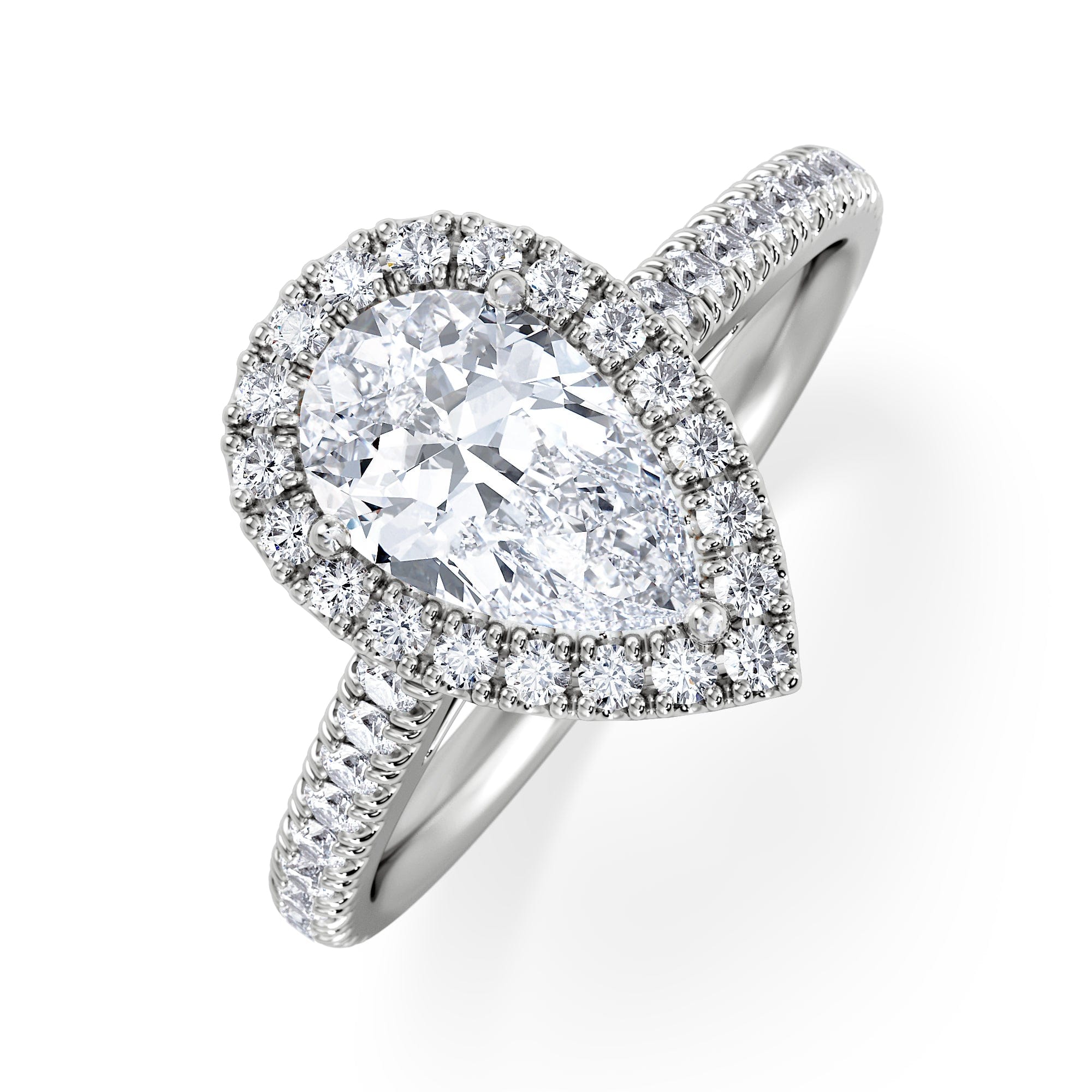 Diamond Diana Lab Diamond Pear Halo Engagement Ring Platinum 1.60ct F/VS1