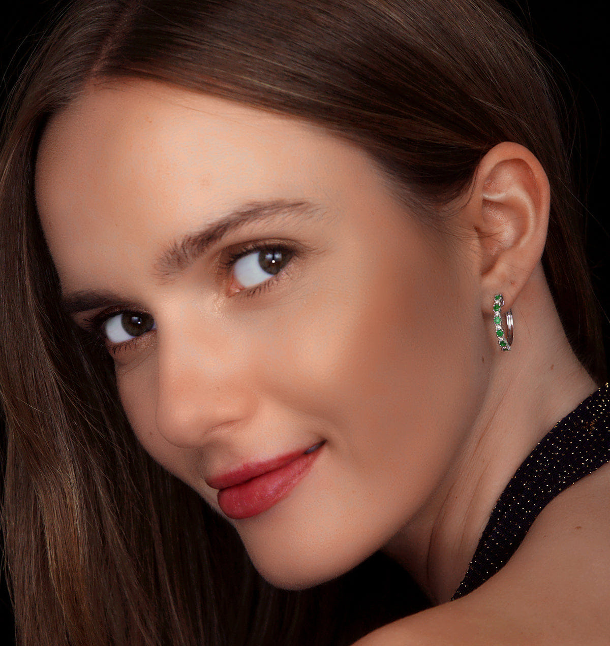Diamond Emerald and Lab Diamond Hoops Earrings Stellato Collection 925 Silver