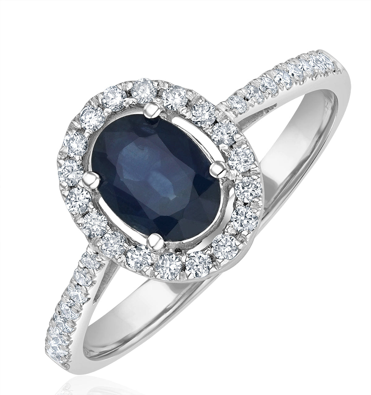 Diamond Blue Sapphire and Diamond Halo Ring Set in 18K White Gold