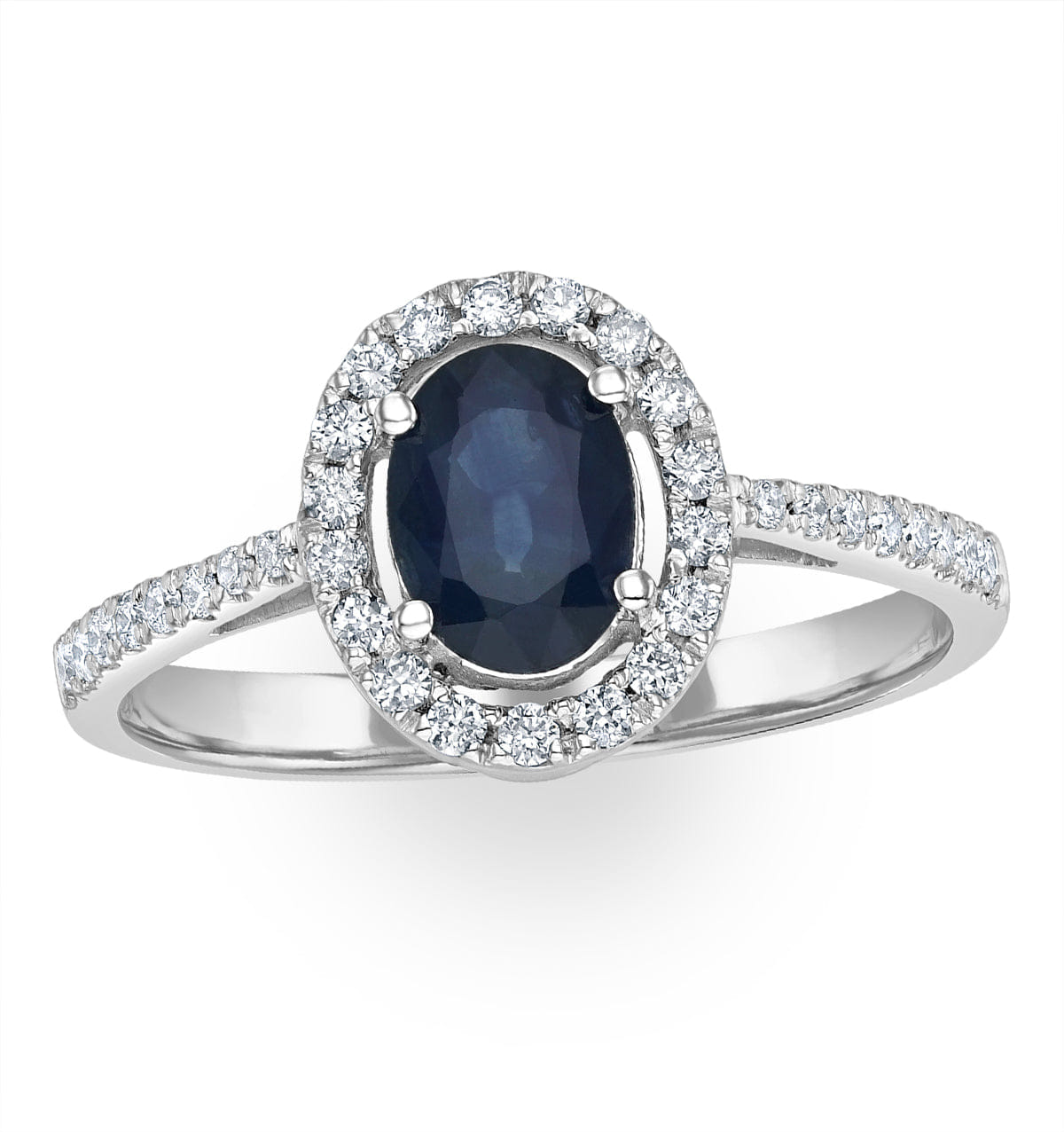 Diamond Blue Sapphire and Diamond Halo Ring Set in 18K White Gold