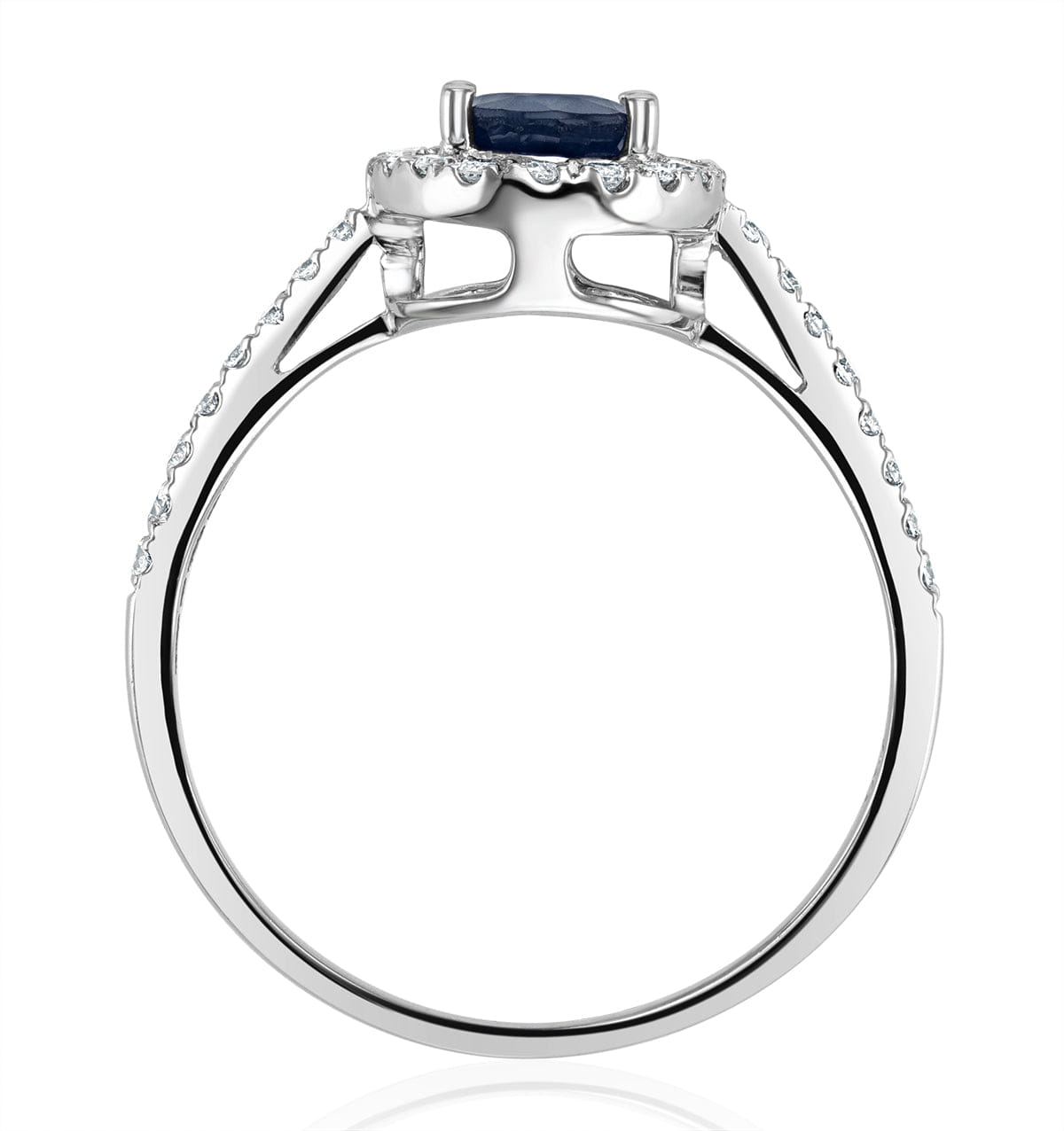 Diamond Blue Sapphire and Diamond Halo Ring Set in 18K White Gold
