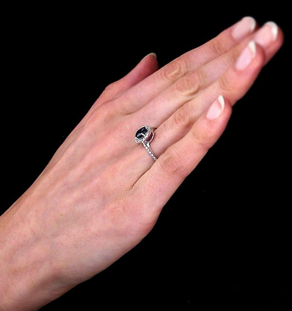 Diamond Blue Sapphire and Diamond Halo Ring Set in 18K White Gold