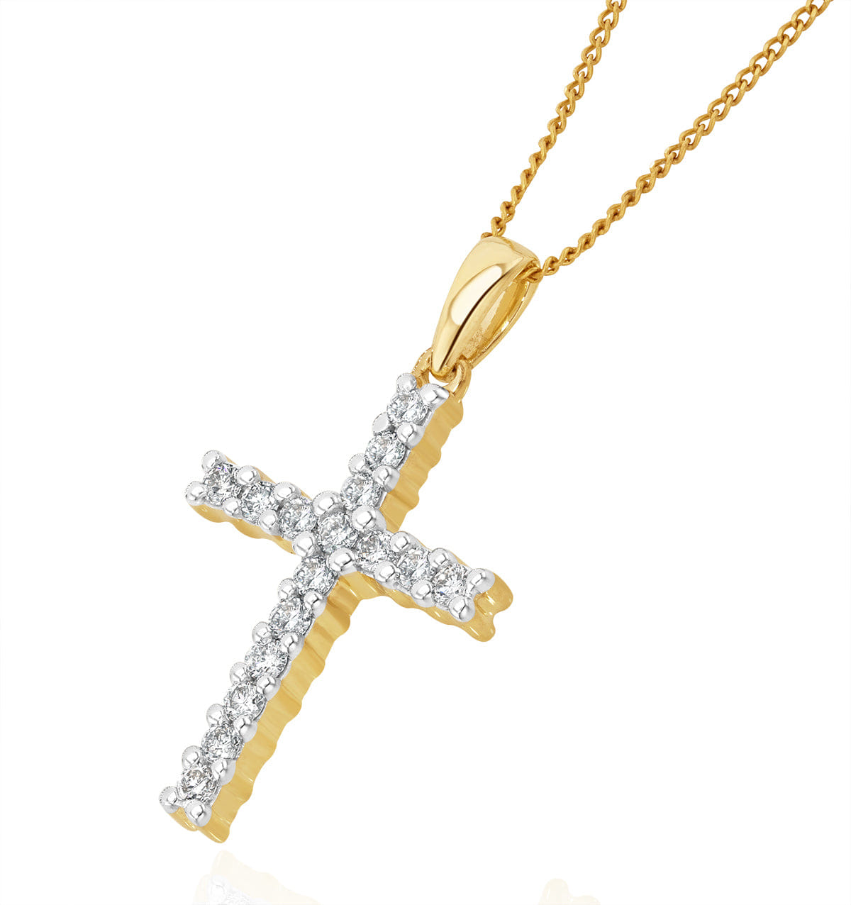 Diamond Lab Diamond Cross Pendant Necklace Claw Set 0.25ct H/Si in 9K Gold