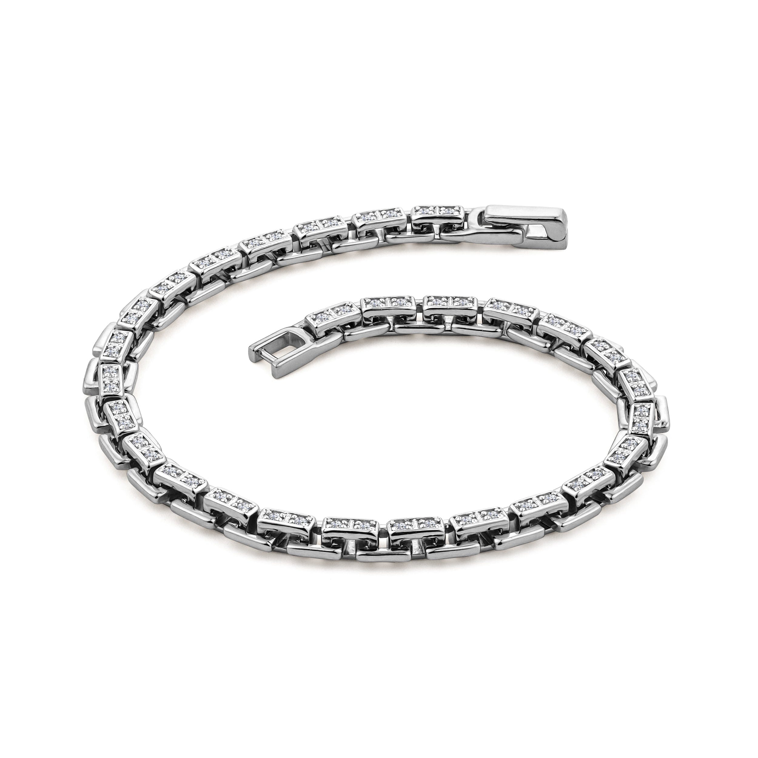 Diamond 8 Inch Havana Lab Men Diamond Box Set Bracelet 0.85ct in 925 Silver