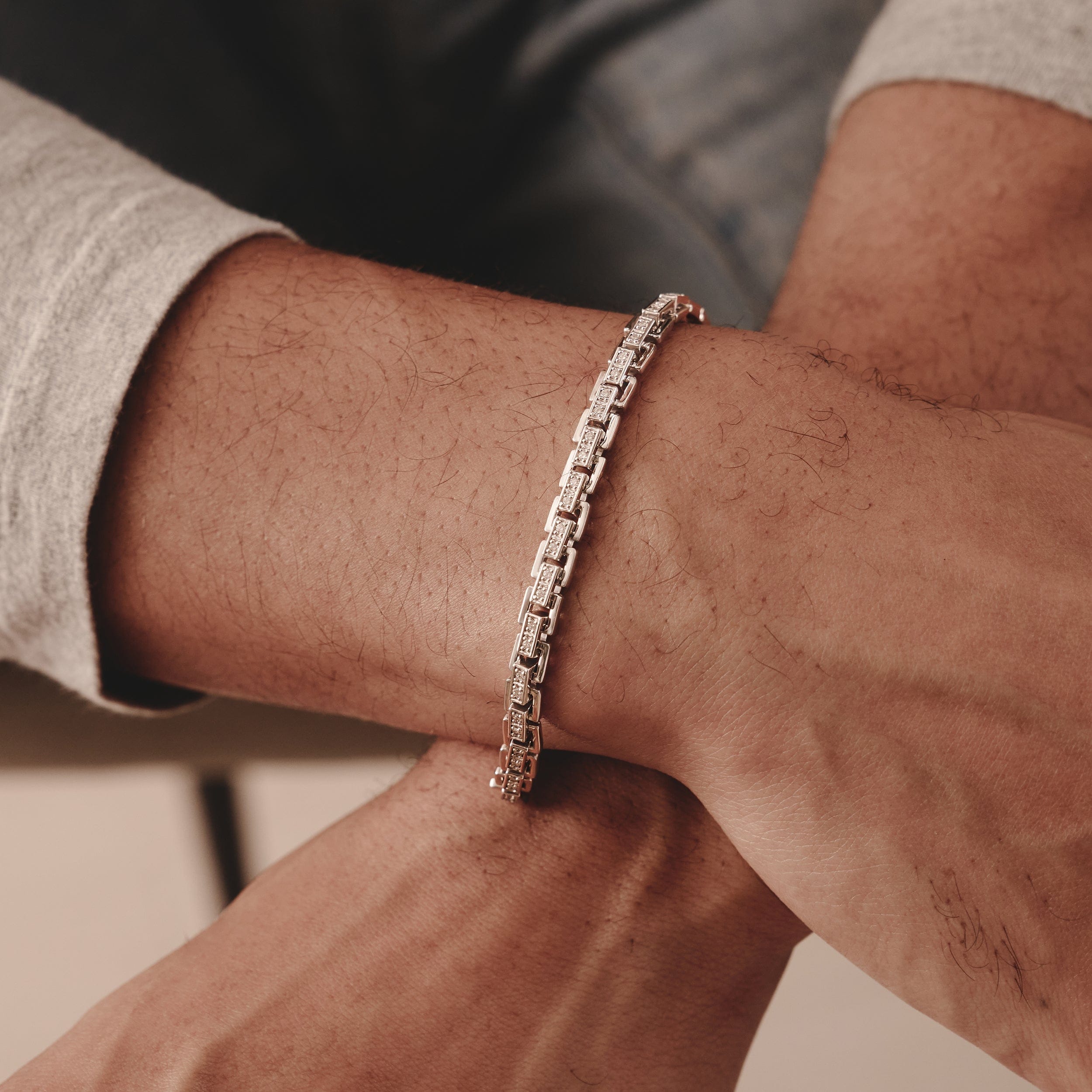 Diamond 8 Inch Havana Lab Men Diamond Box Set Bracelet 0.85ct in 925 Silver
