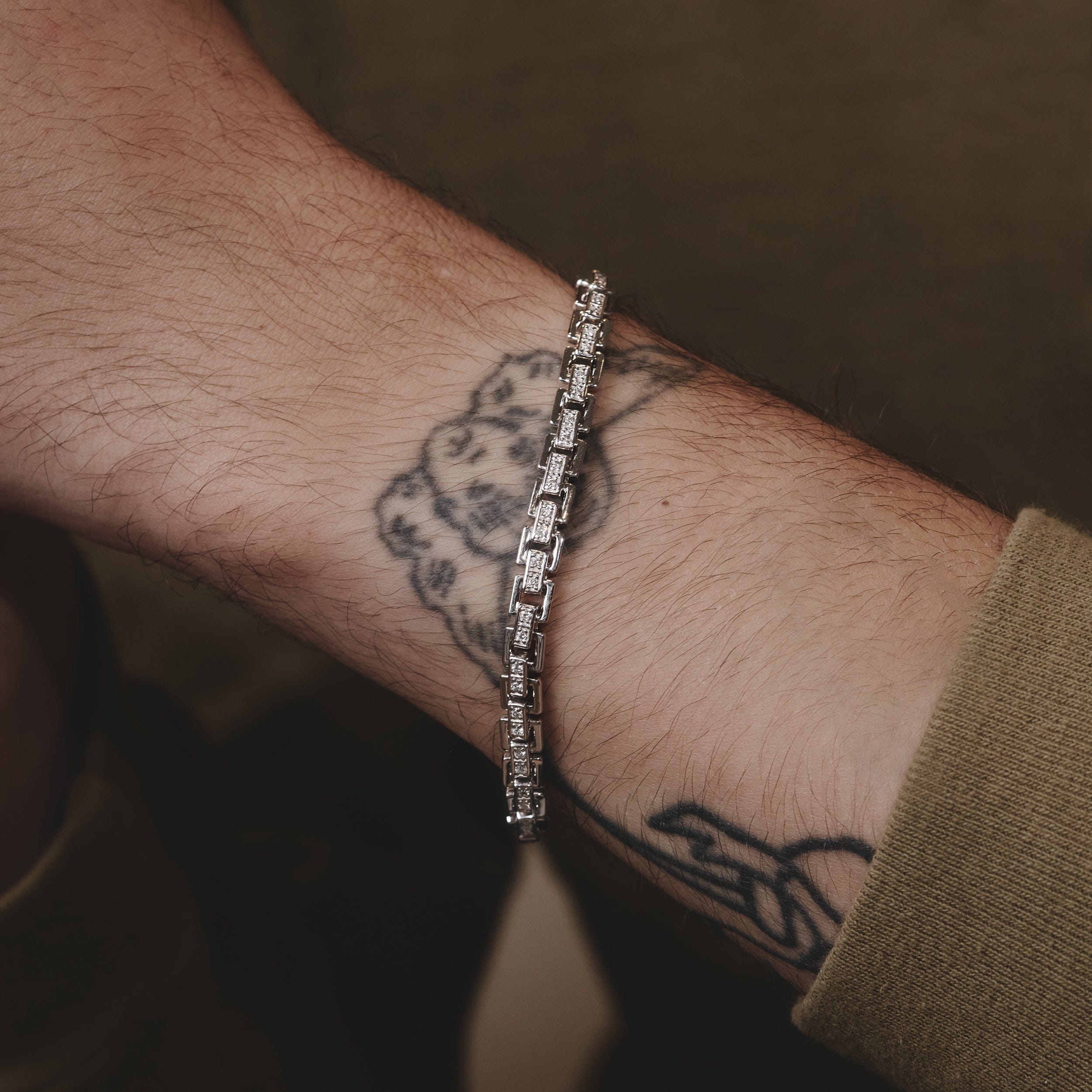 Diamond 8 Inch Havana Lab Men Diamond Box Set Bracelet 0.85ct in 925 Silver