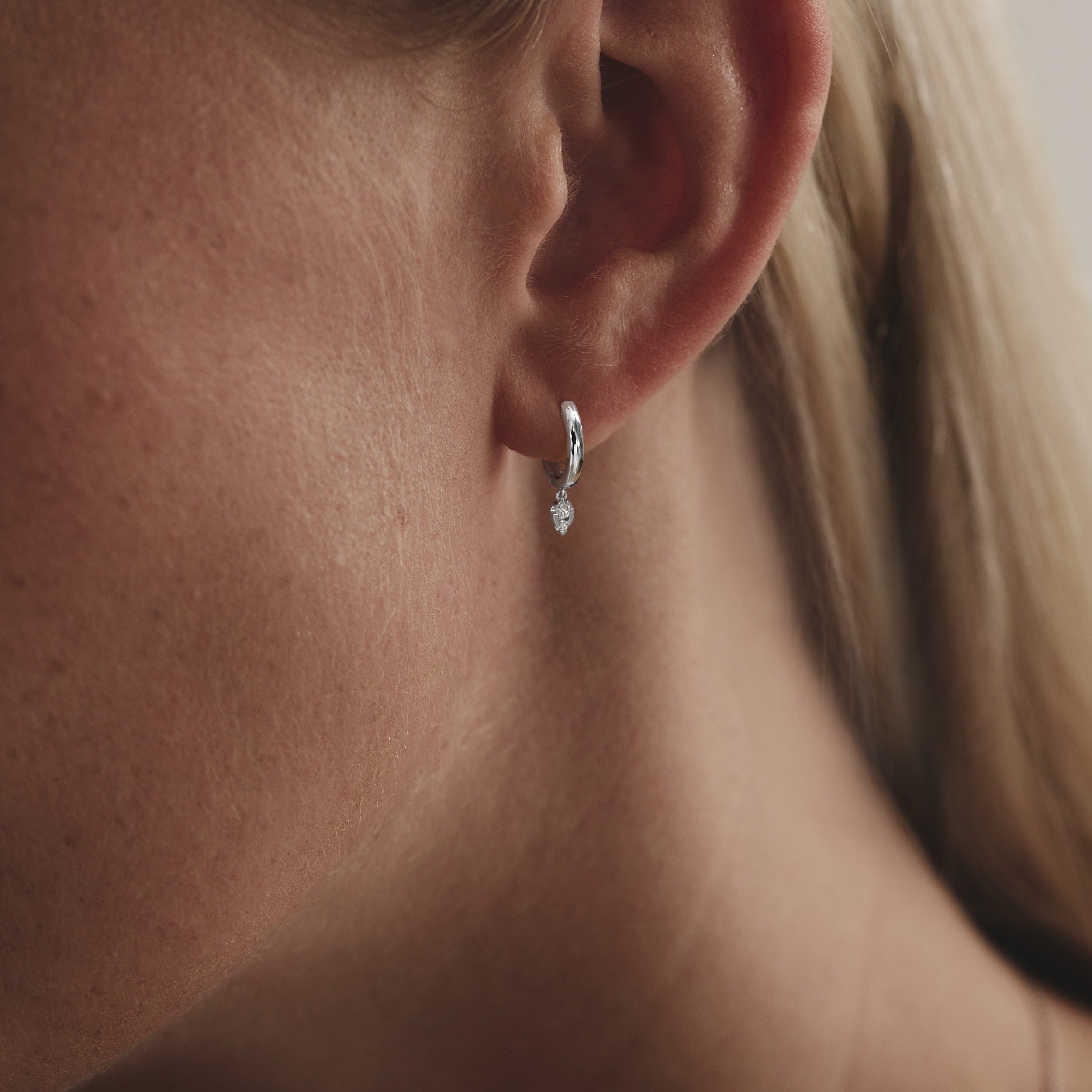 Diamond Lab Diamond 0.15ct Marquise Drop Huggies in 925 Silver