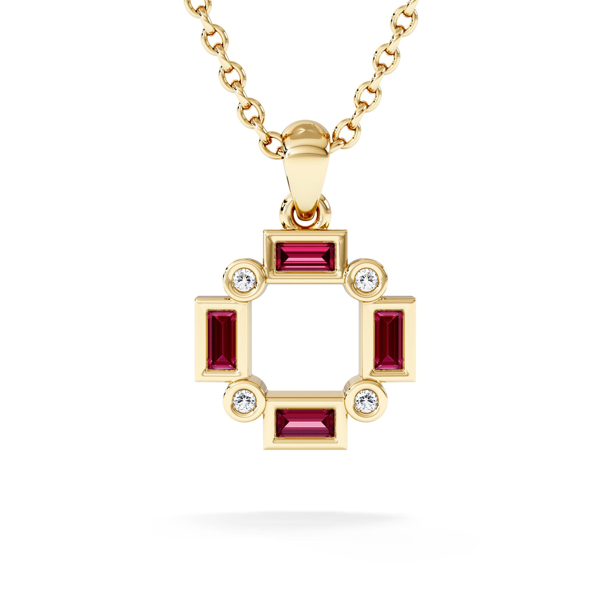 The Diamond Store Forme 0.48ct Baguette Cut Lab Ruby Pendant Necklace in 18K Gold Vermeil