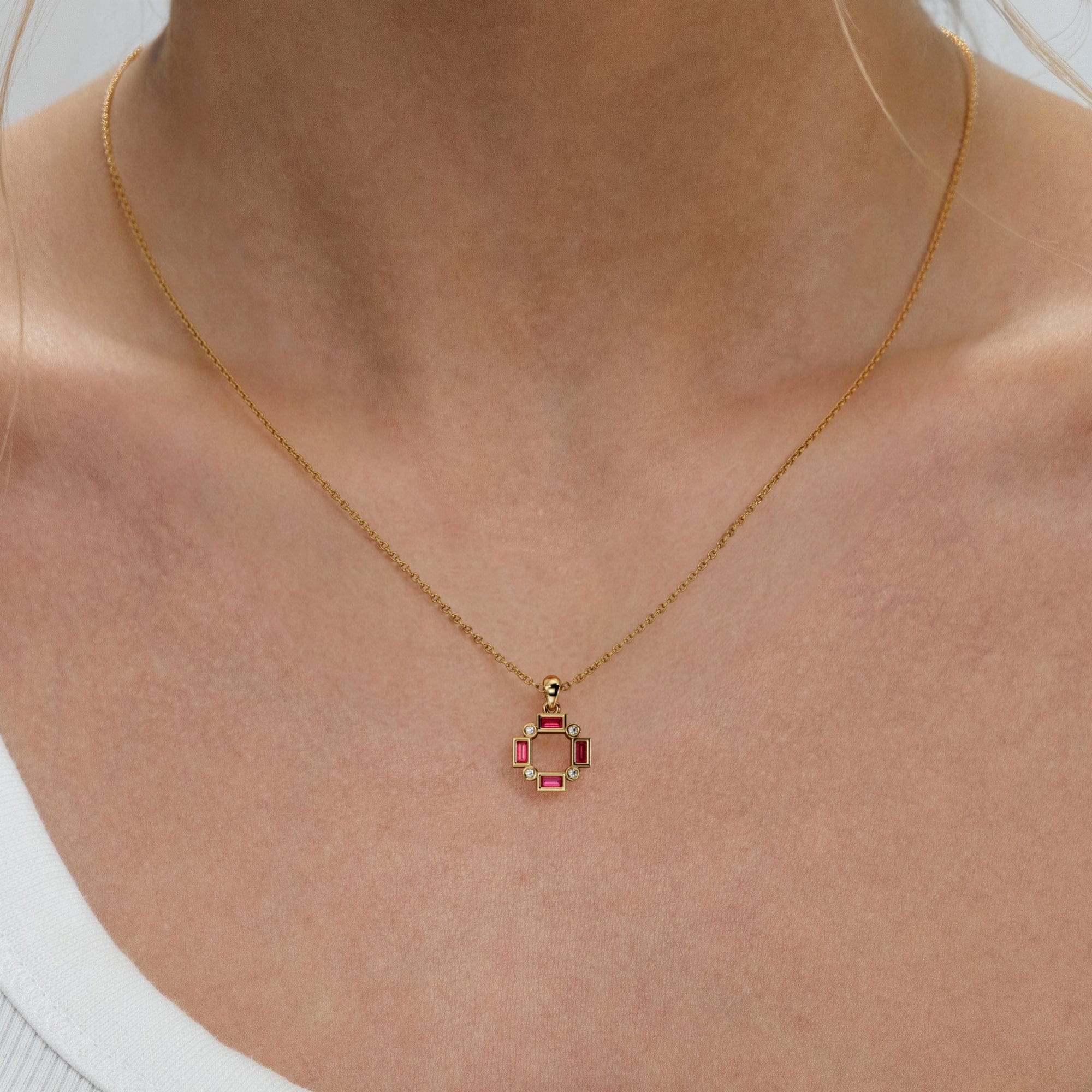 The Diamond Store Forme 0.48ct Baguette Cut Lab Ruby Pendant Necklace in 18K Gold Vermeil