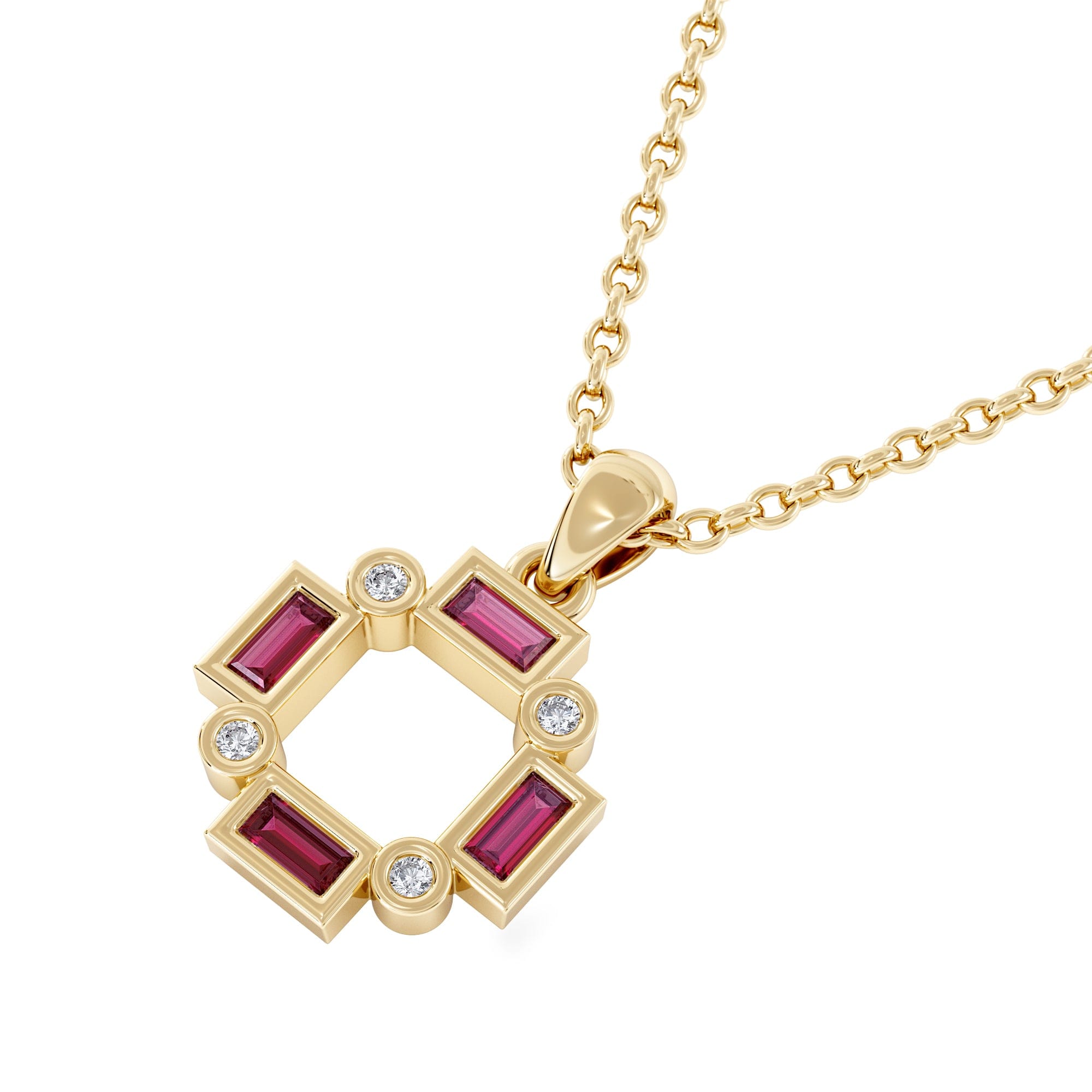 The Diamond Store Forme 0.48ct Baguette Cut Lab Ruby Pendant Necklace in 18K Gold Vermeil