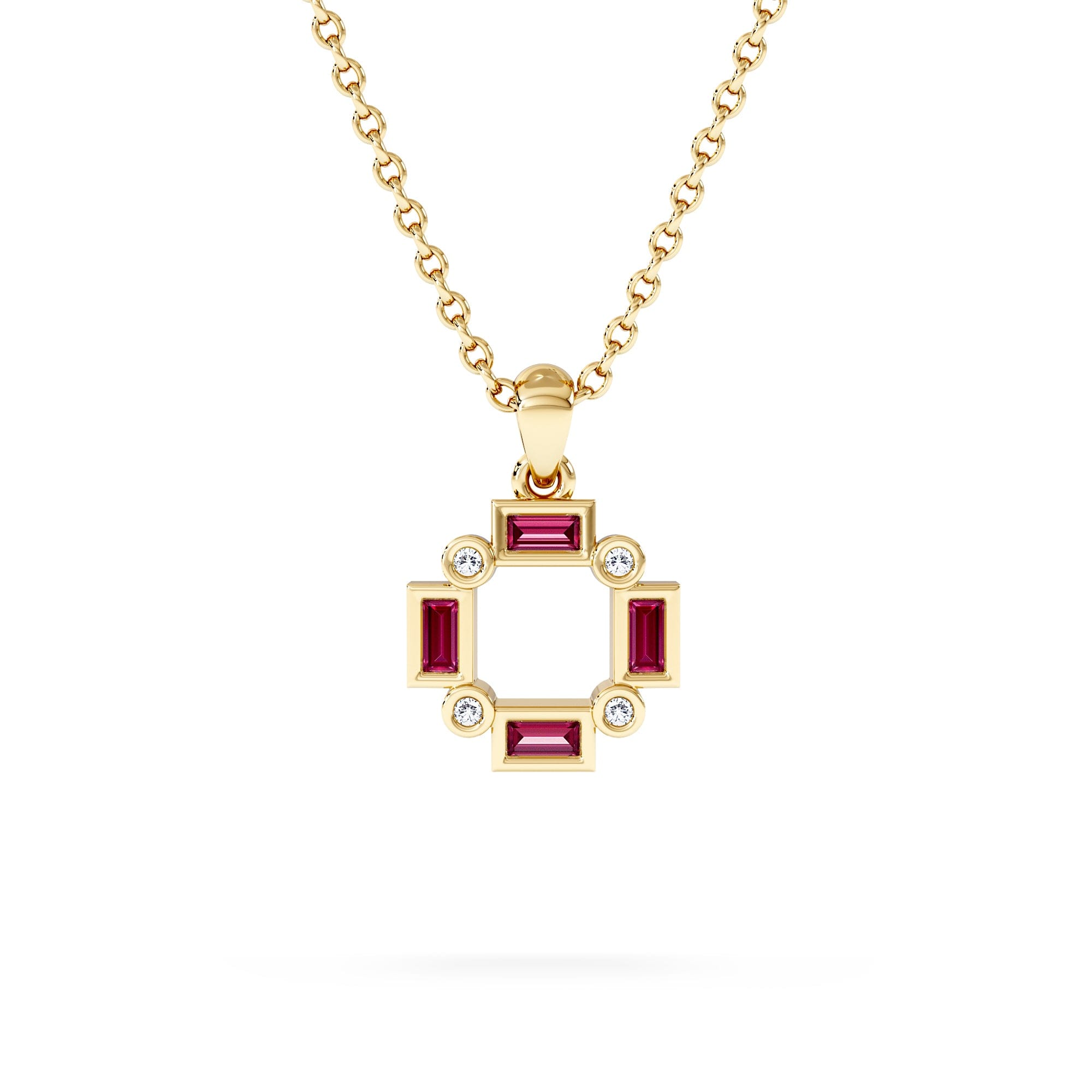 The Diamond Store Forme 0.48ct Baguette Cut Lab Ruby Pendant Necklace in 18K Gold Vermeil