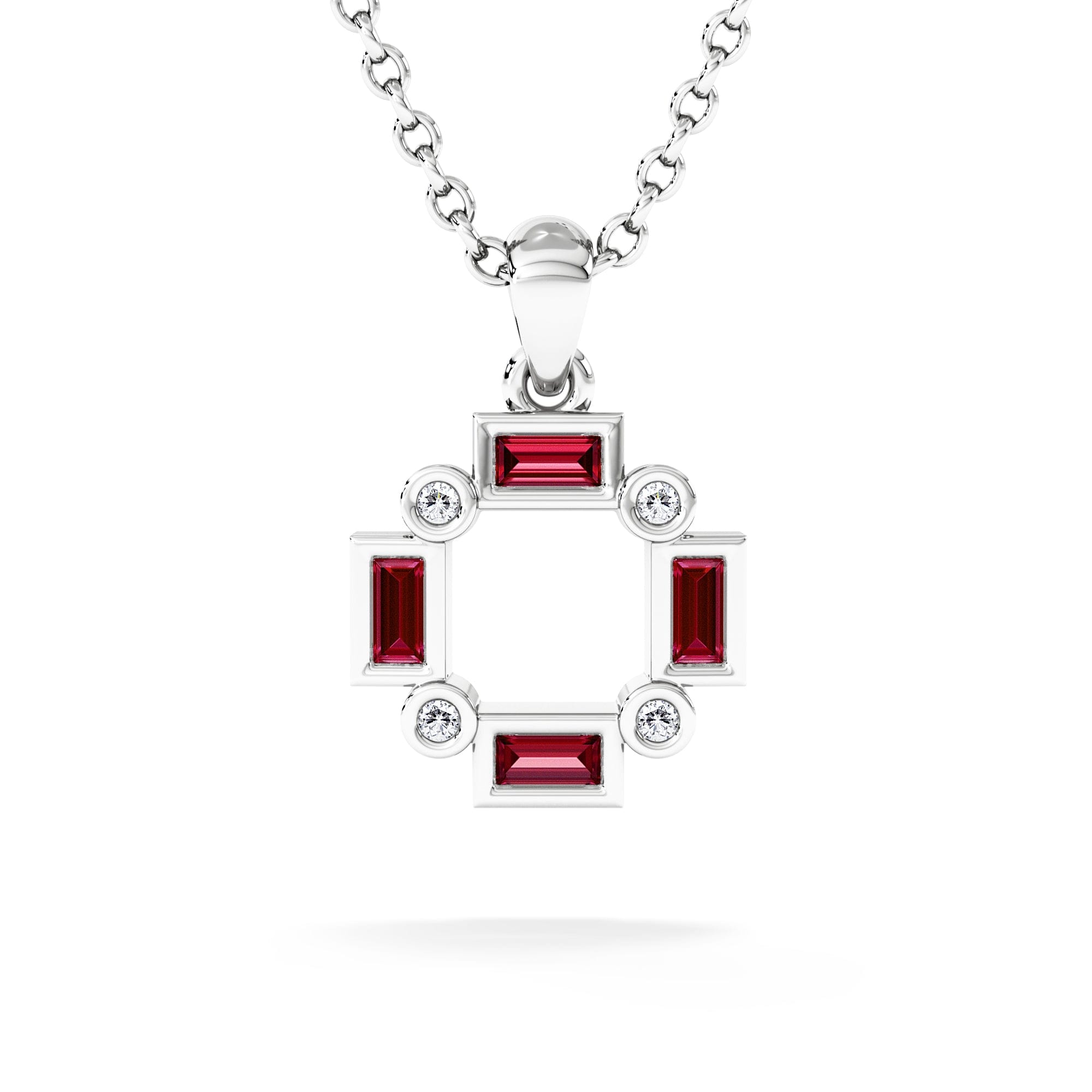 The Diamond Store Forme 0.48ct Baguette Cut Lab Ruby Pendant Necklace in Sterling Silver