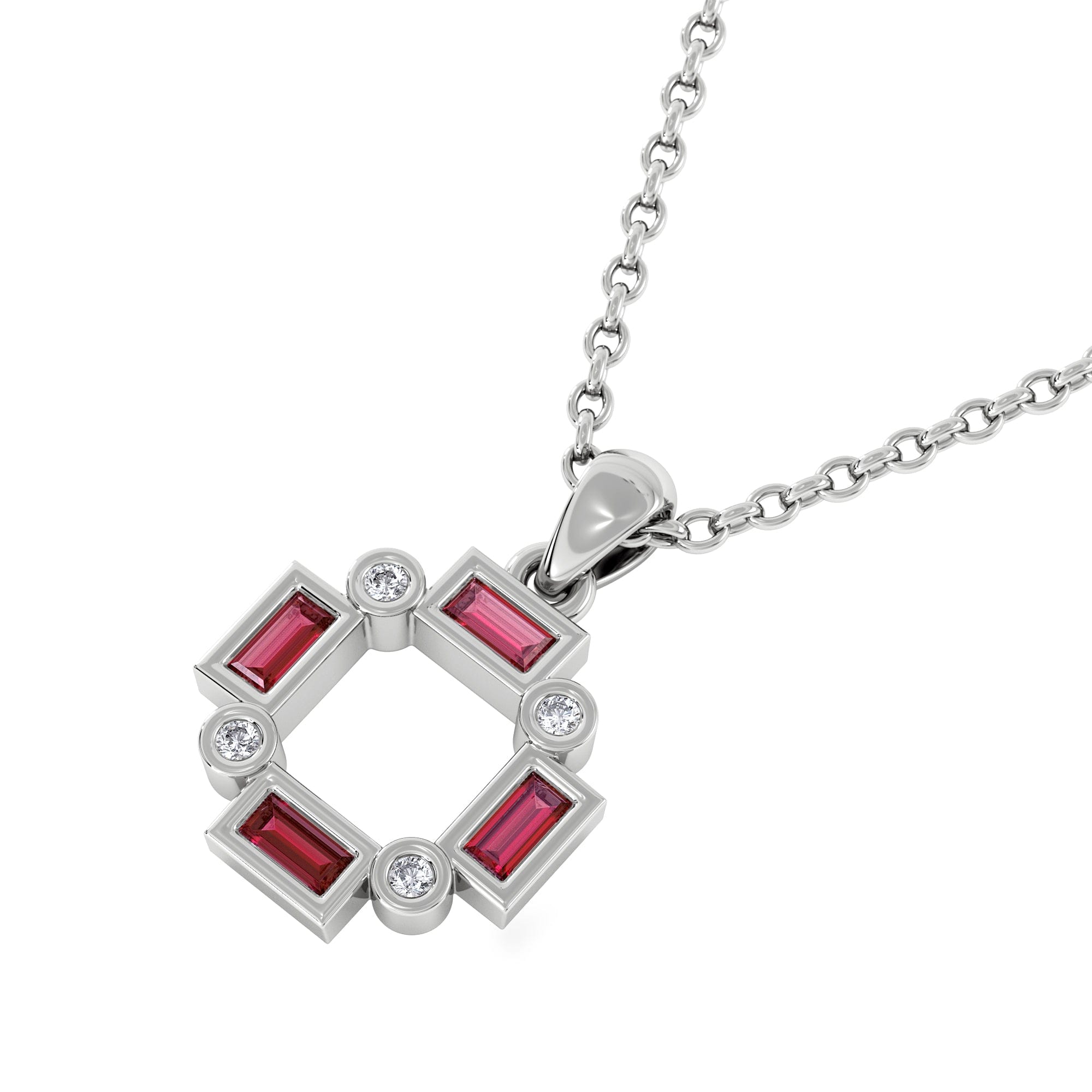 The Diamond Store Forme 0.48ct Baguette Cut Lab Ruby Pendant Necklace in Sterling Silver