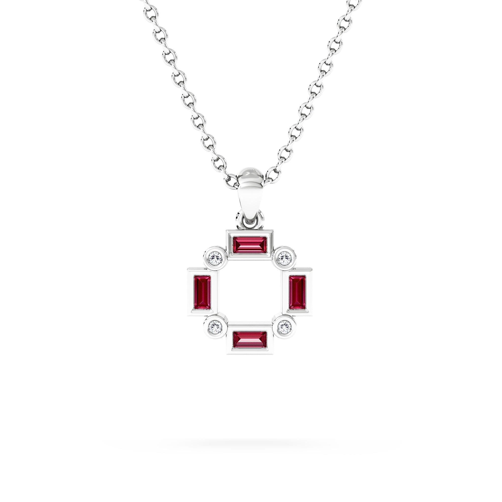 The Diamond Store Forme 0.48ct Baguette Cut Lab Ruby Pendant Necklace in Sterling Silver