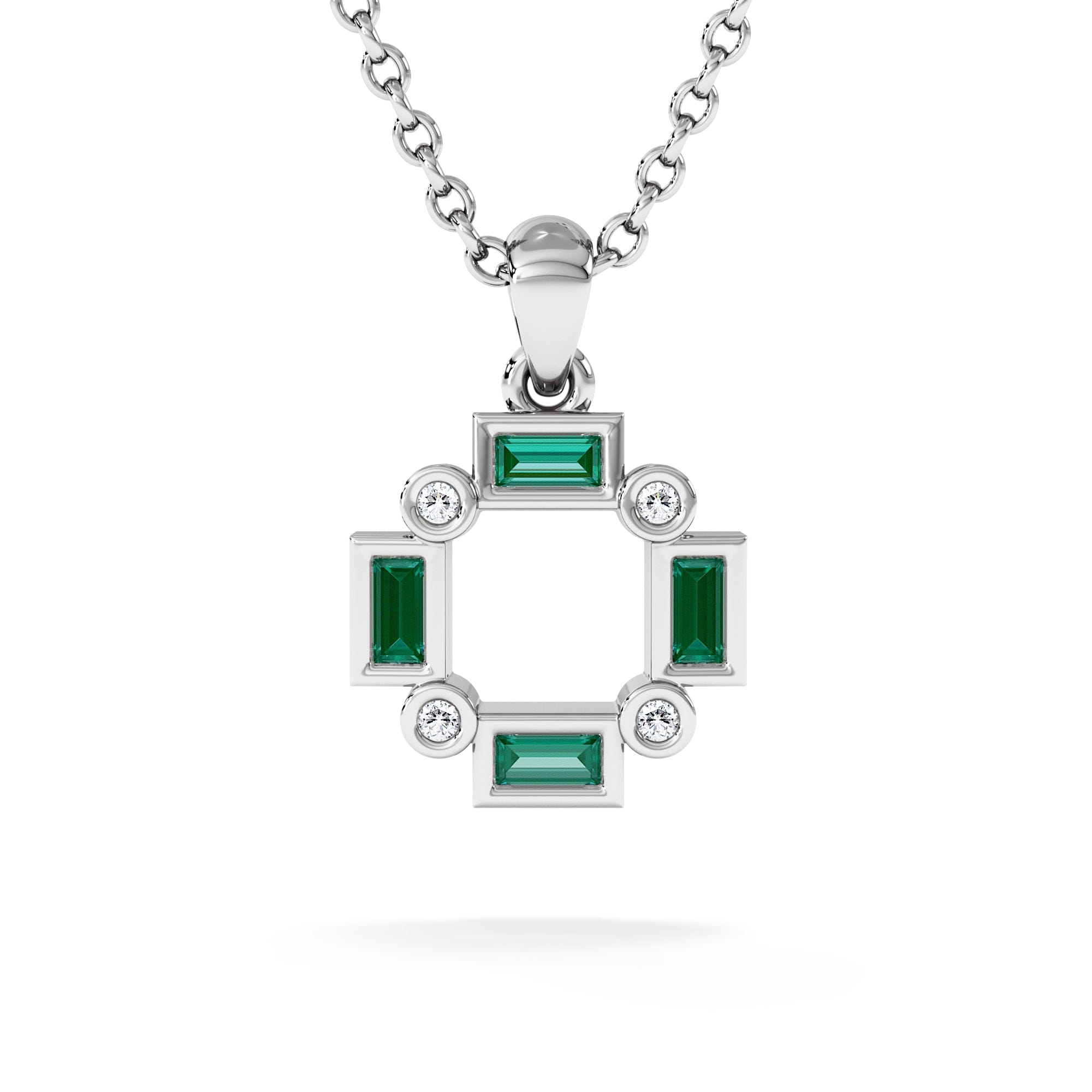 The Diamond Store Forme 0.48ct Baguette Cut Lab Emerald Pendant Necklace in Sterling Silver