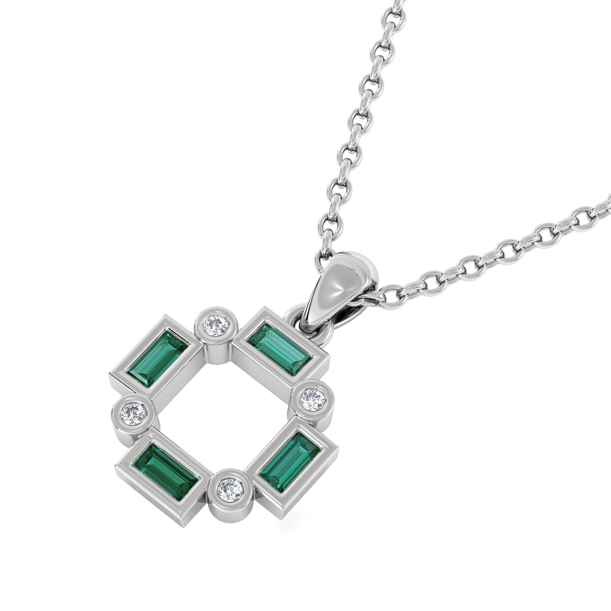 The Diamond Store Forme 0.48ct Baguette Cut Lab Emerald Pendant Necklace in Sterling Silver
