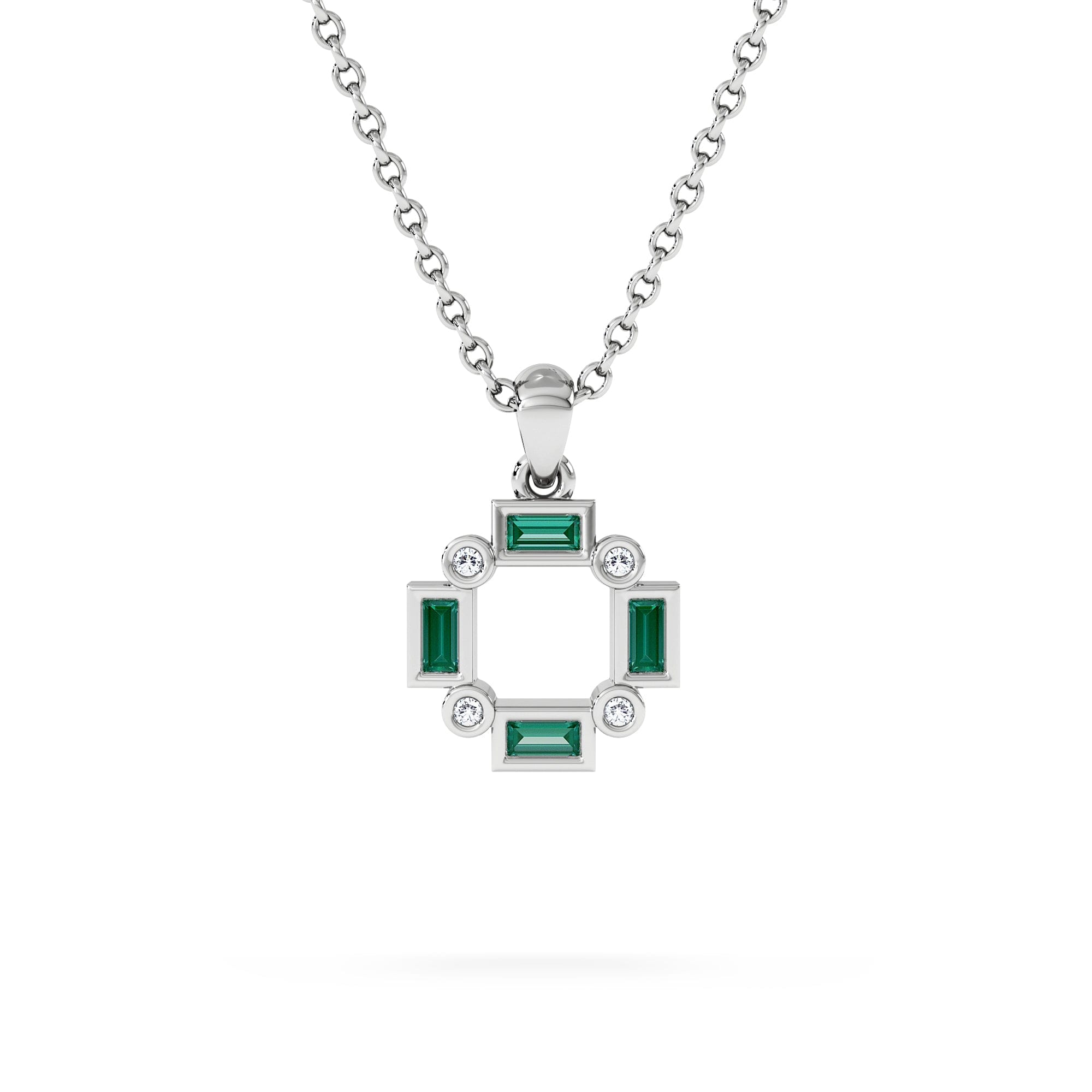 The Diamond Store Forme 0.48ct Baguette Cut Lab Emerald Pendant Necklace in Sterling Silver