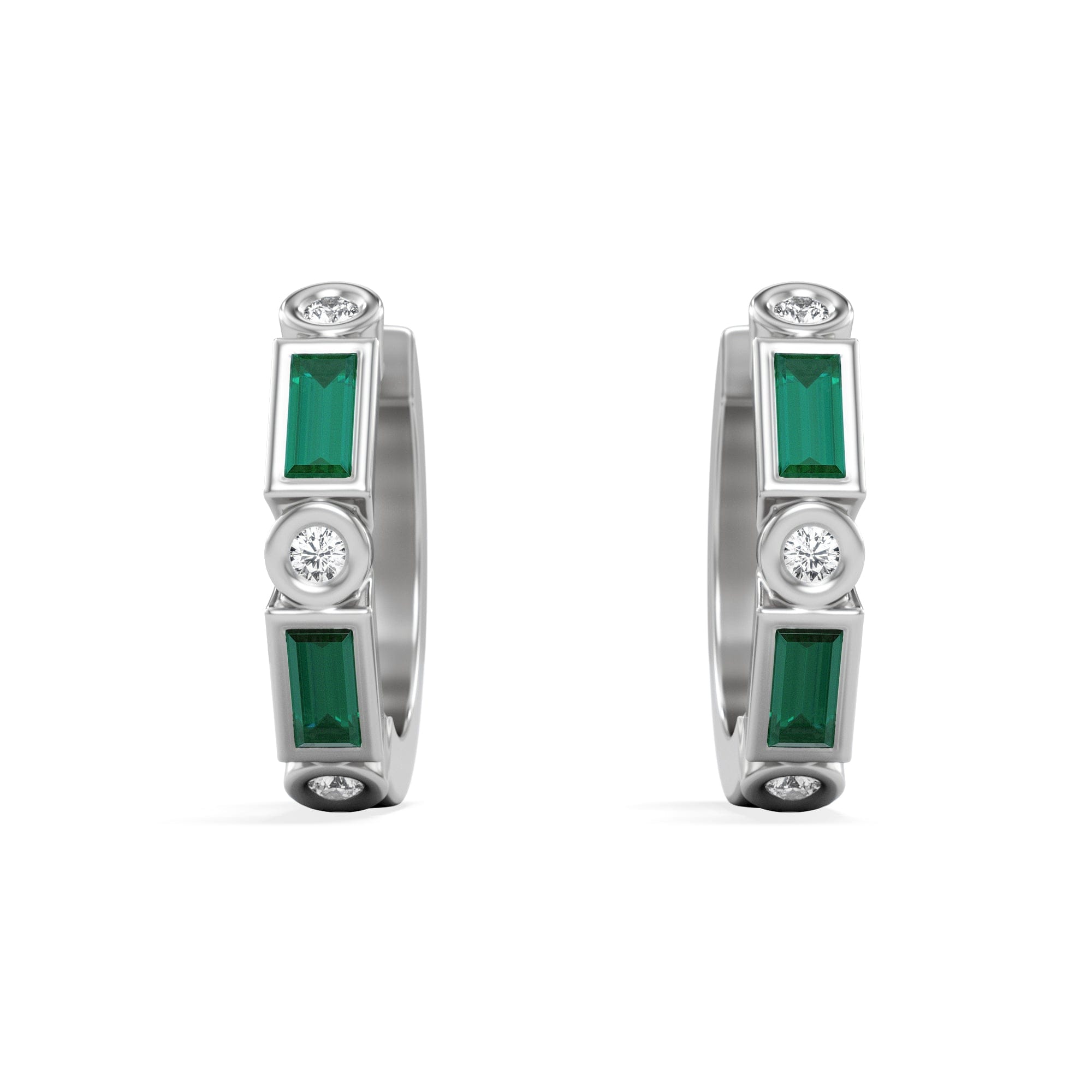 The Diamond Store Forme 0.52ct Baguette Cut Lab Emerald Huggie Earrings in Sterling Silver