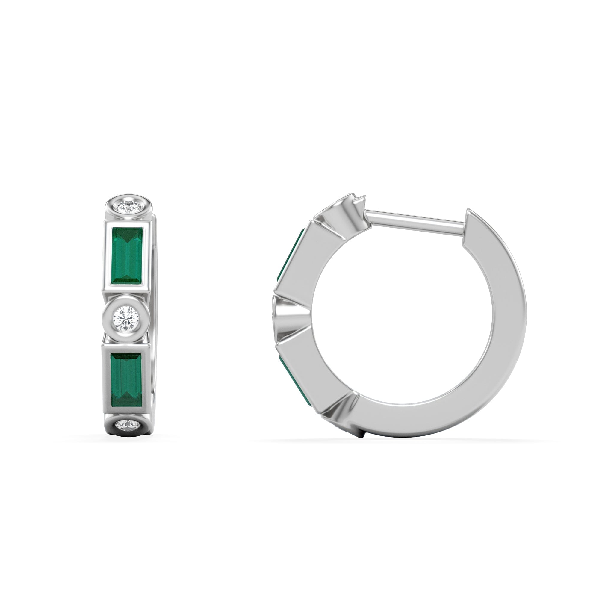 The Diamond Store Forme 0.52ct Baguette Cut Lab Emerald Huggie Earrings in Sterling Silver