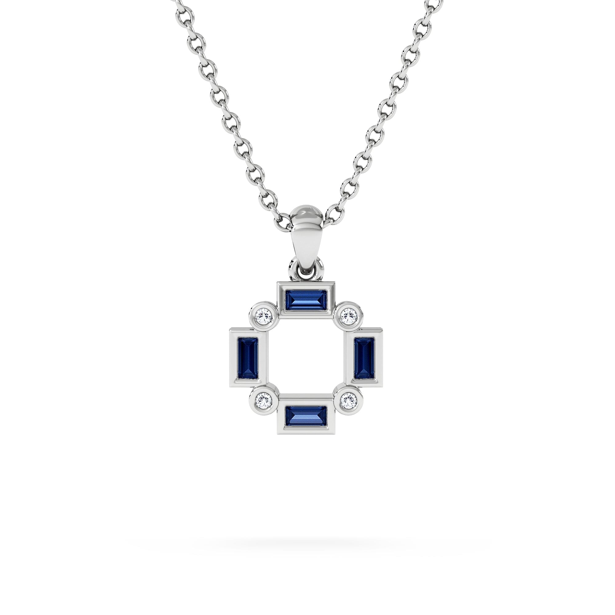 The Diamond Store Forme 0.40ct Baguette Cut Lab Sapphire Pendant Necklace in Sterling Silver