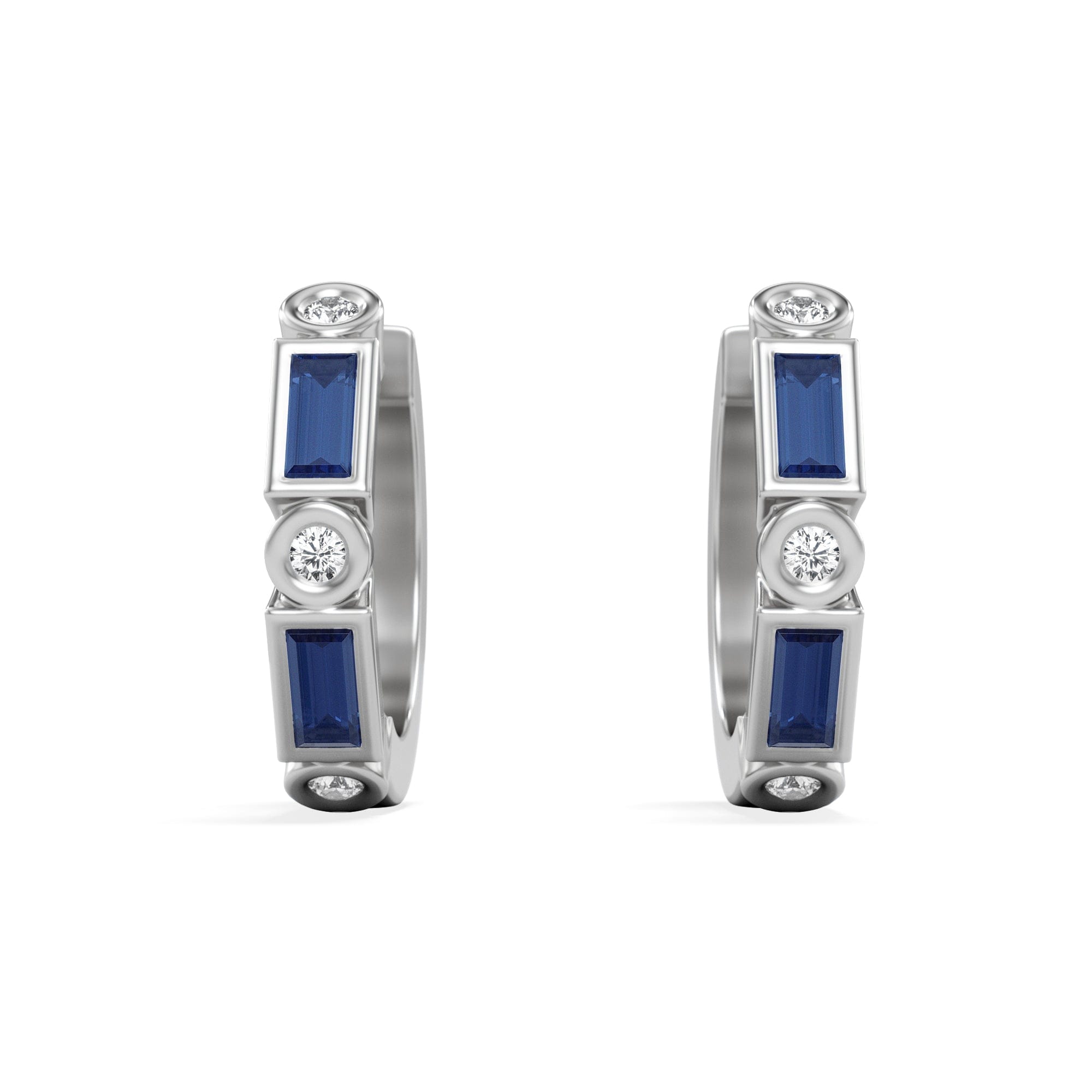 The Diamond Store Forme 0.52ct Baguette Cut Lab Sapphire Huggie Earrings in Sterling Silver